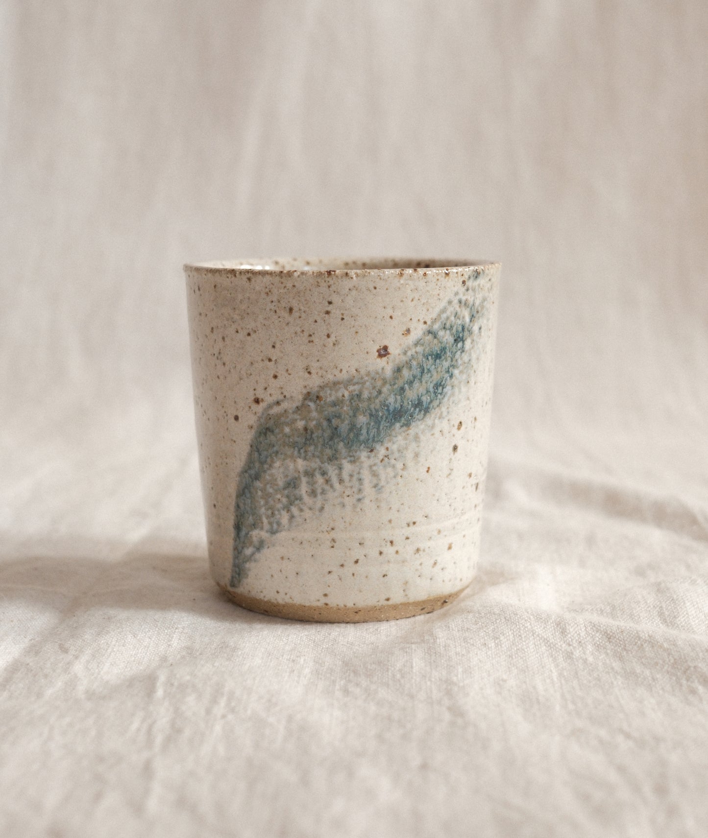 Small Handleless Cup - Pale Cream and Blue #1