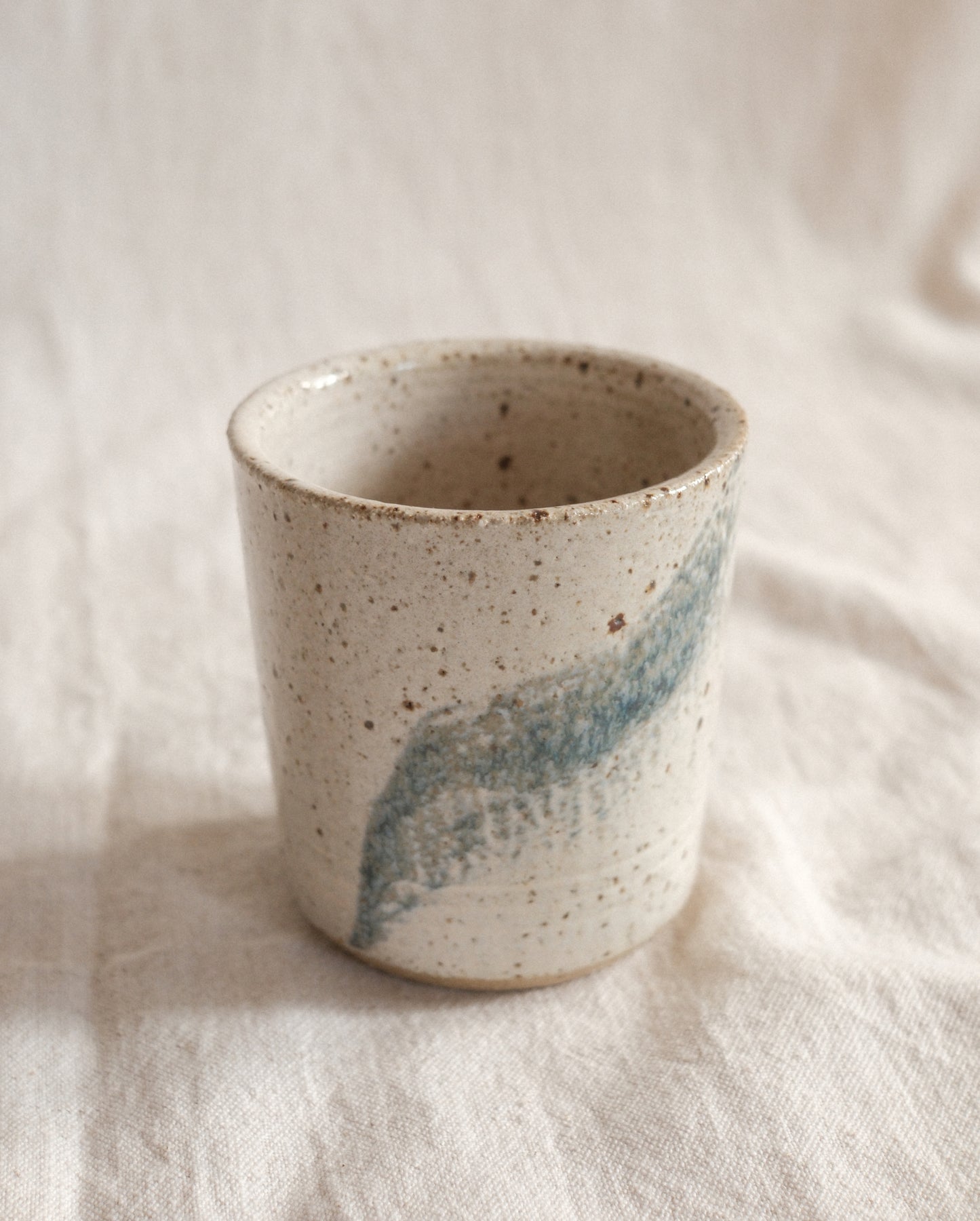 Small Handleless Cup - Pale Cream and Blue #1