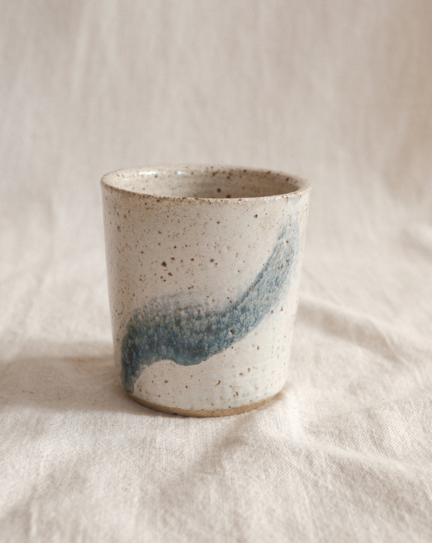 Small Handleless Cup - Pale Cream and Blue #1