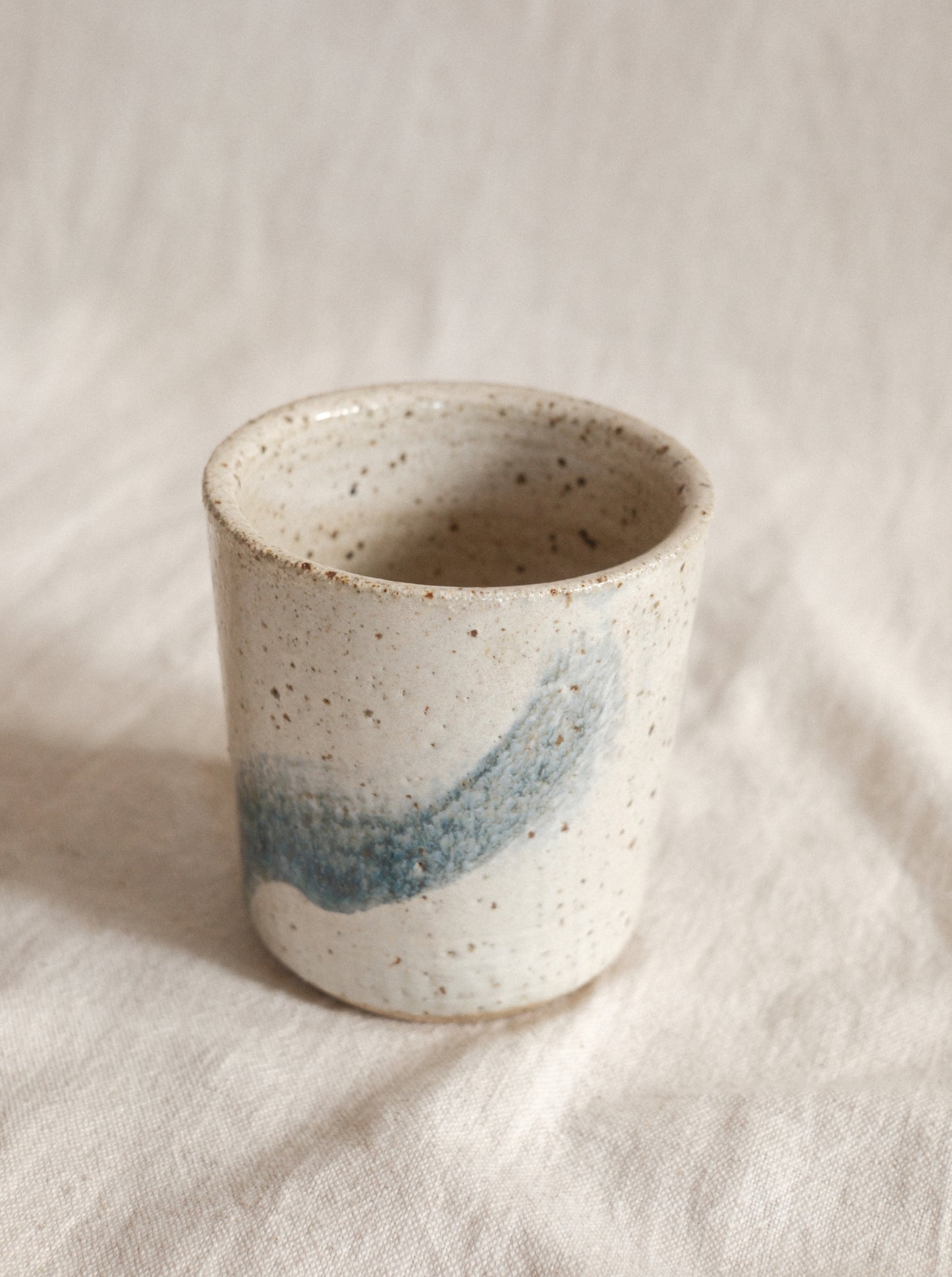 Small Handleless Cup - Pale Cream and Blue #1