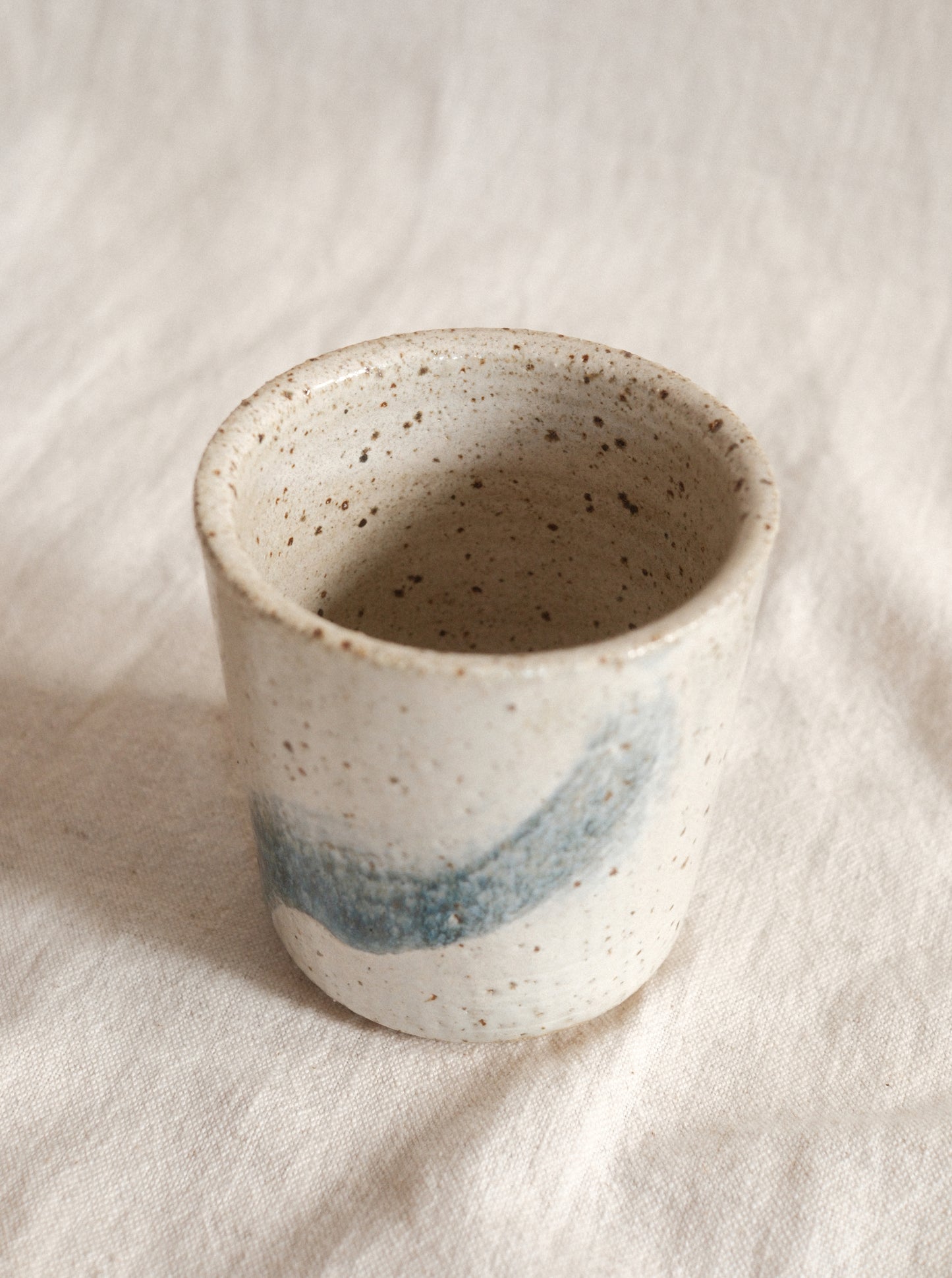 Small Handleless Cup - Pale Cream and Blue #1