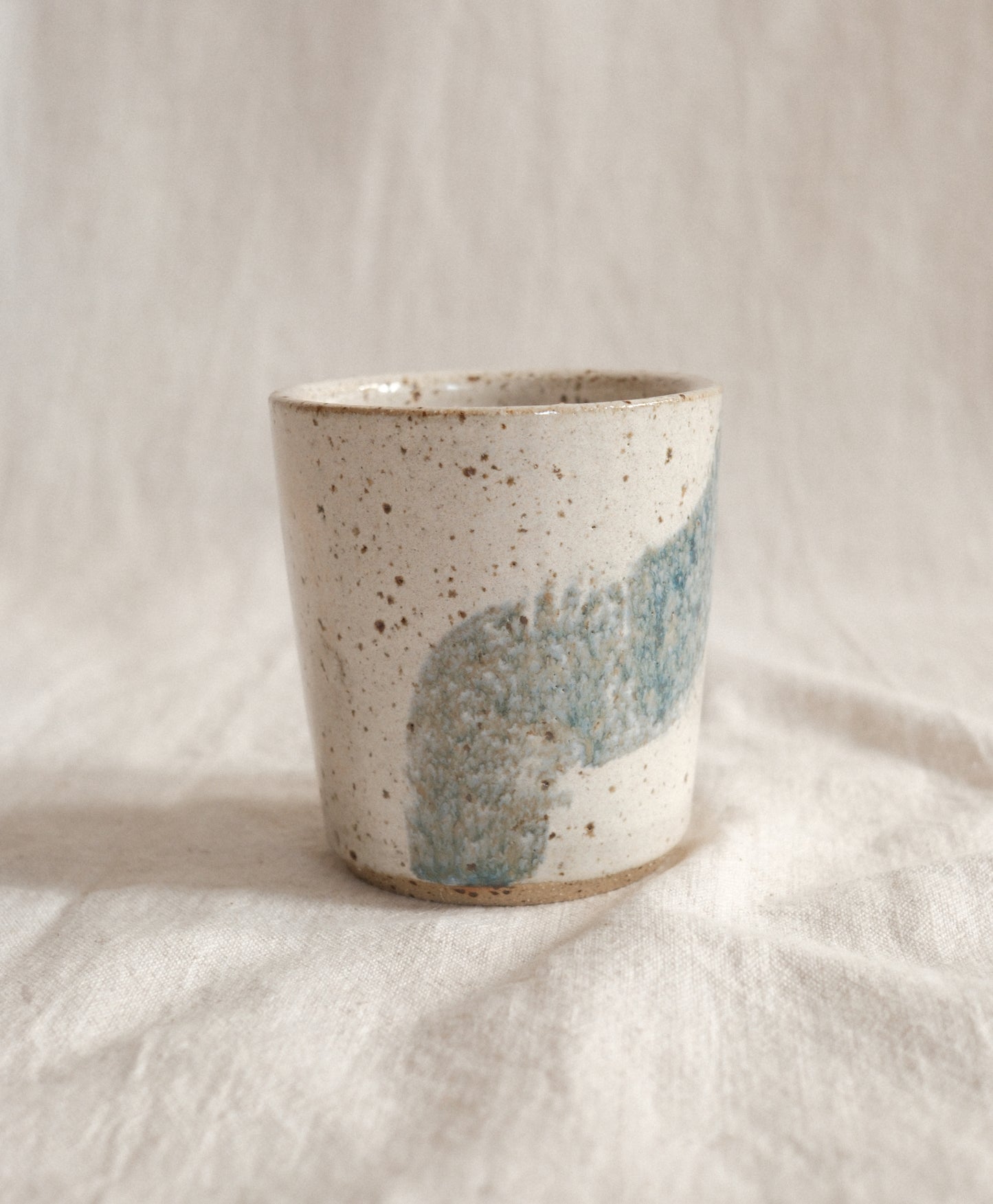 Small Handleless Cup - Pale Cream and Blue #2