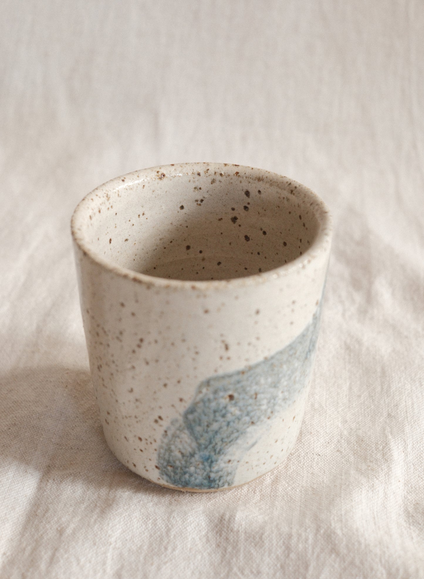 Small Handleless Cup - Pale Cream and Blue #4