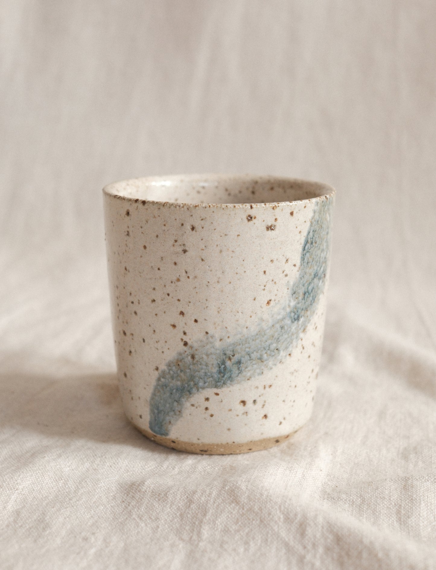 Small Handleless Cup - Pale Cream and Blue #4