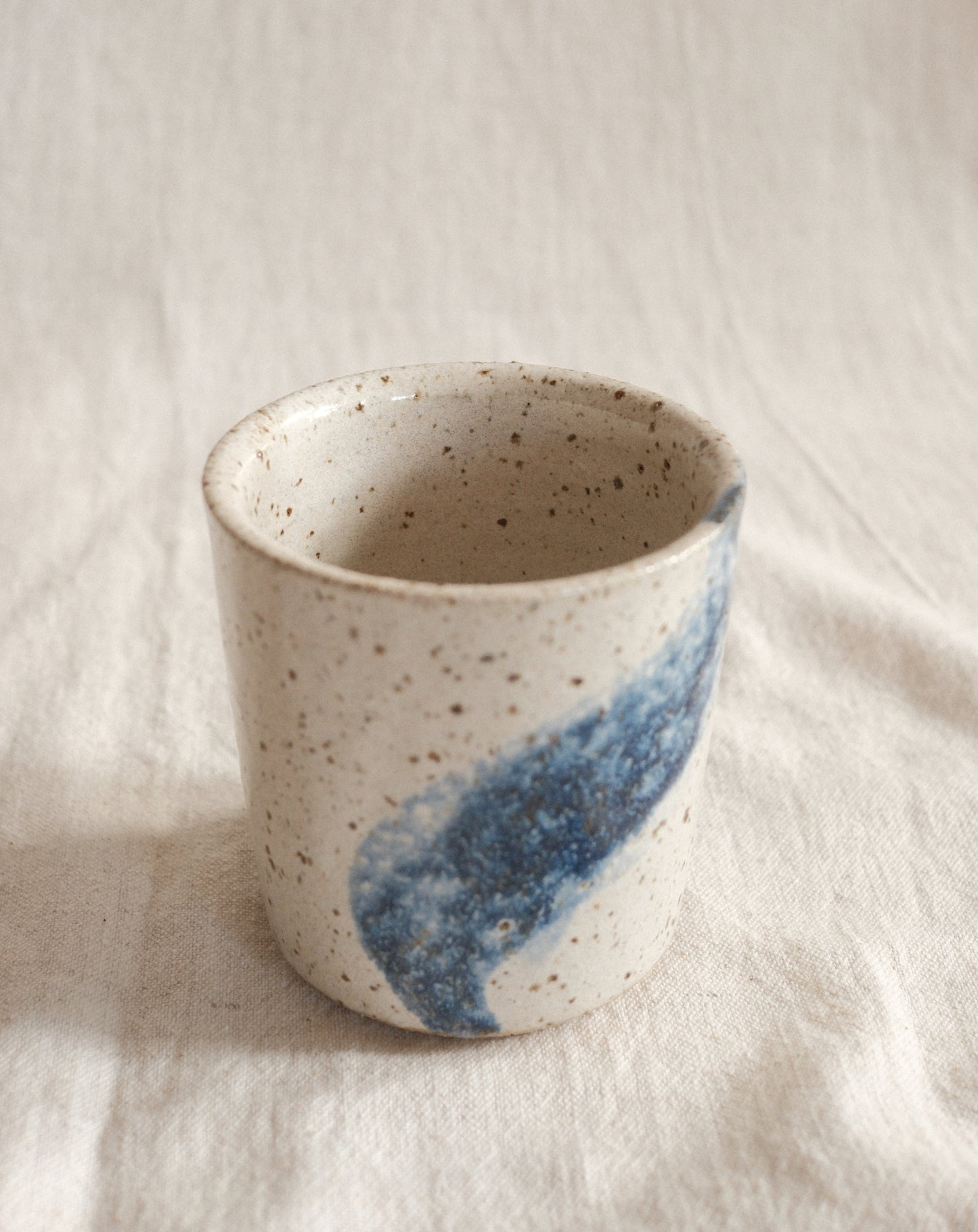 Small Handleless Cup - Pale Cream and Dark Blue #1