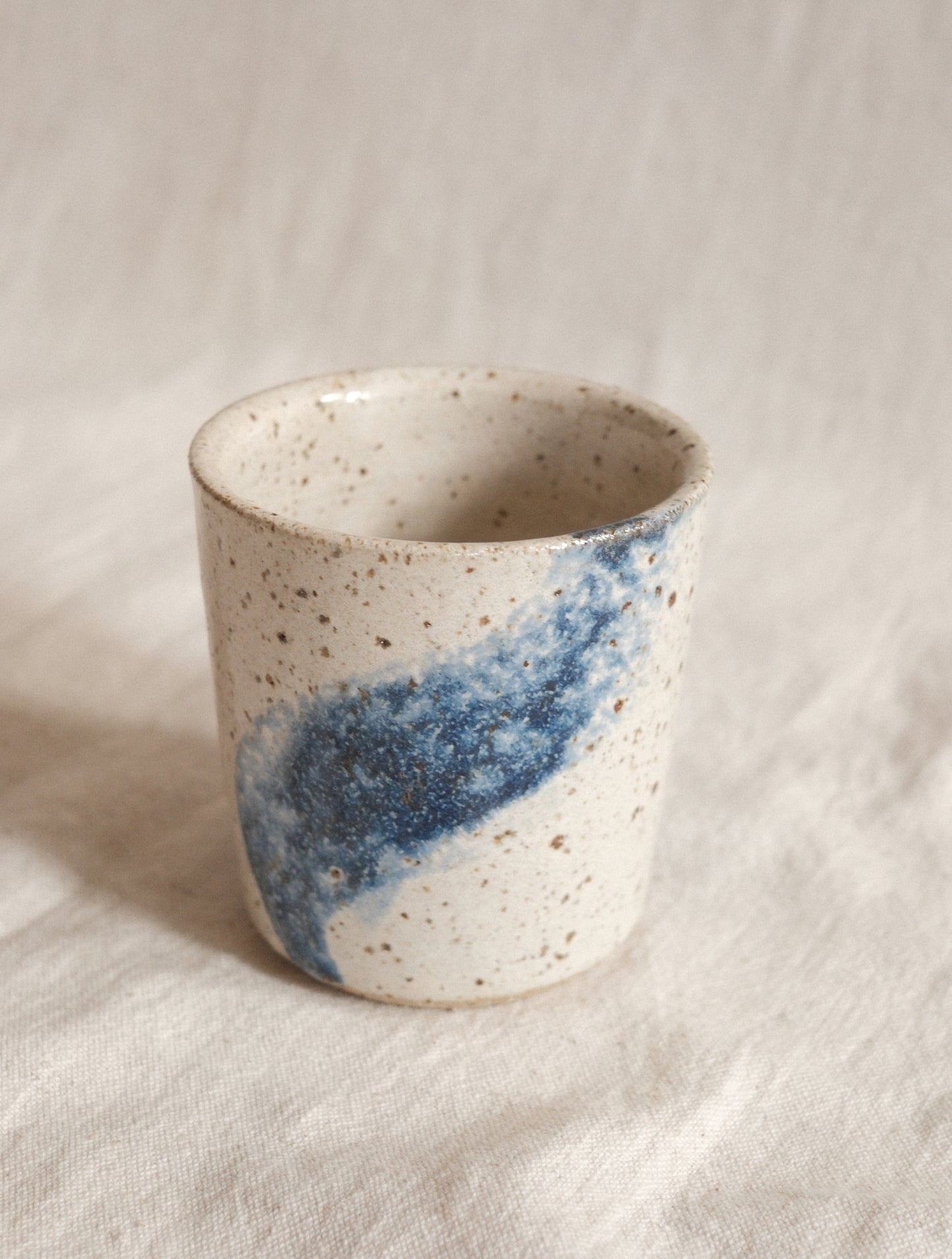 Small Handleless Cup - Pale Cream and Dark Blue #1