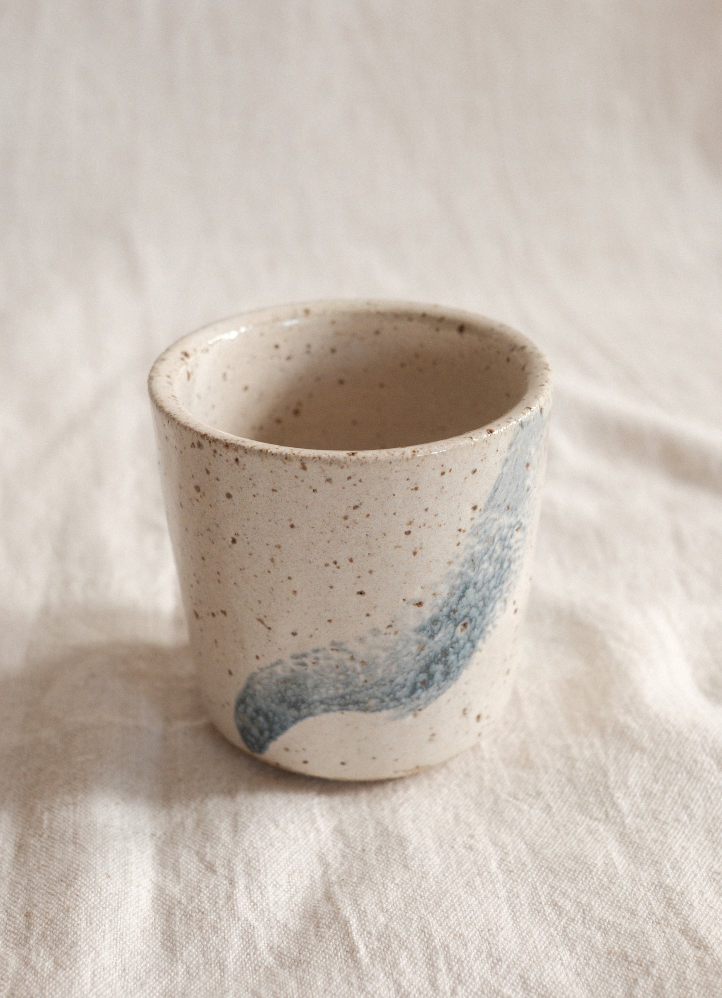 Small Handleless Cup - Pale Cream and Blue #5