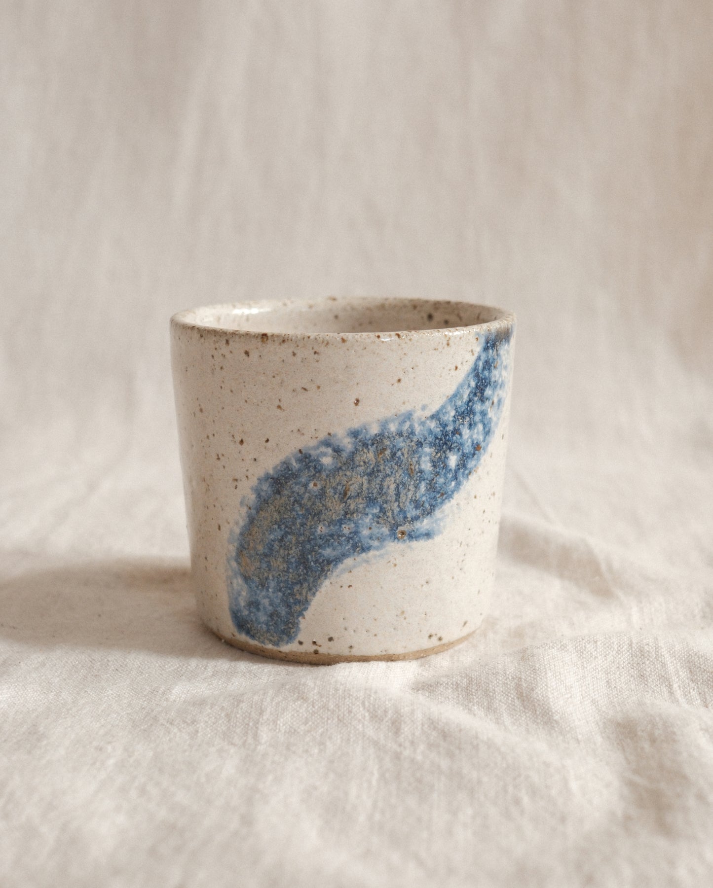 Small Handleless Cup - Pale Cream and Dark Blue #2