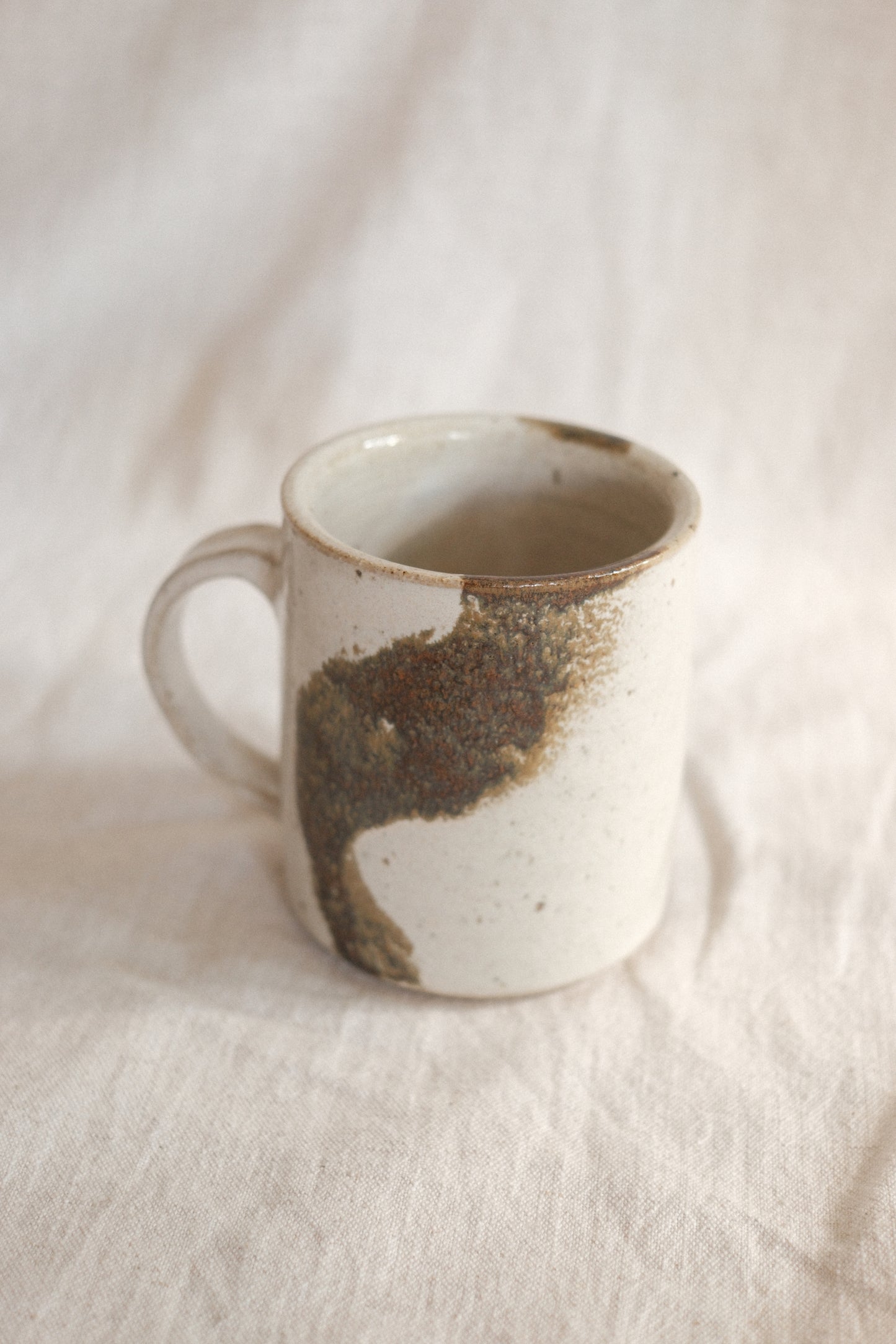 Large Handled Pale Cream and Deep Brown Cup