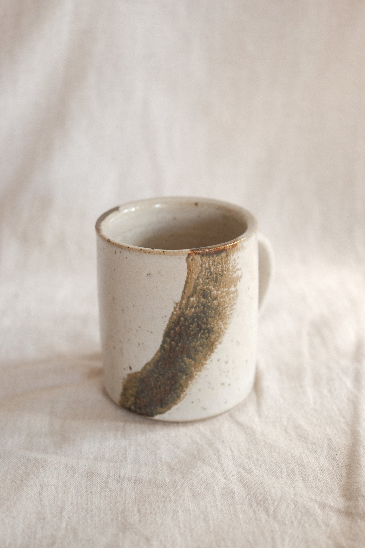 Large Handled Pale Cream and Deep Brown Cup