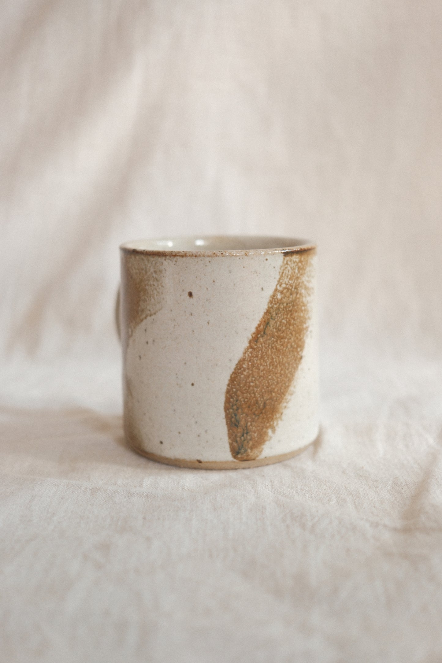 Large Handled Pale Cream and Light Brown Cup
