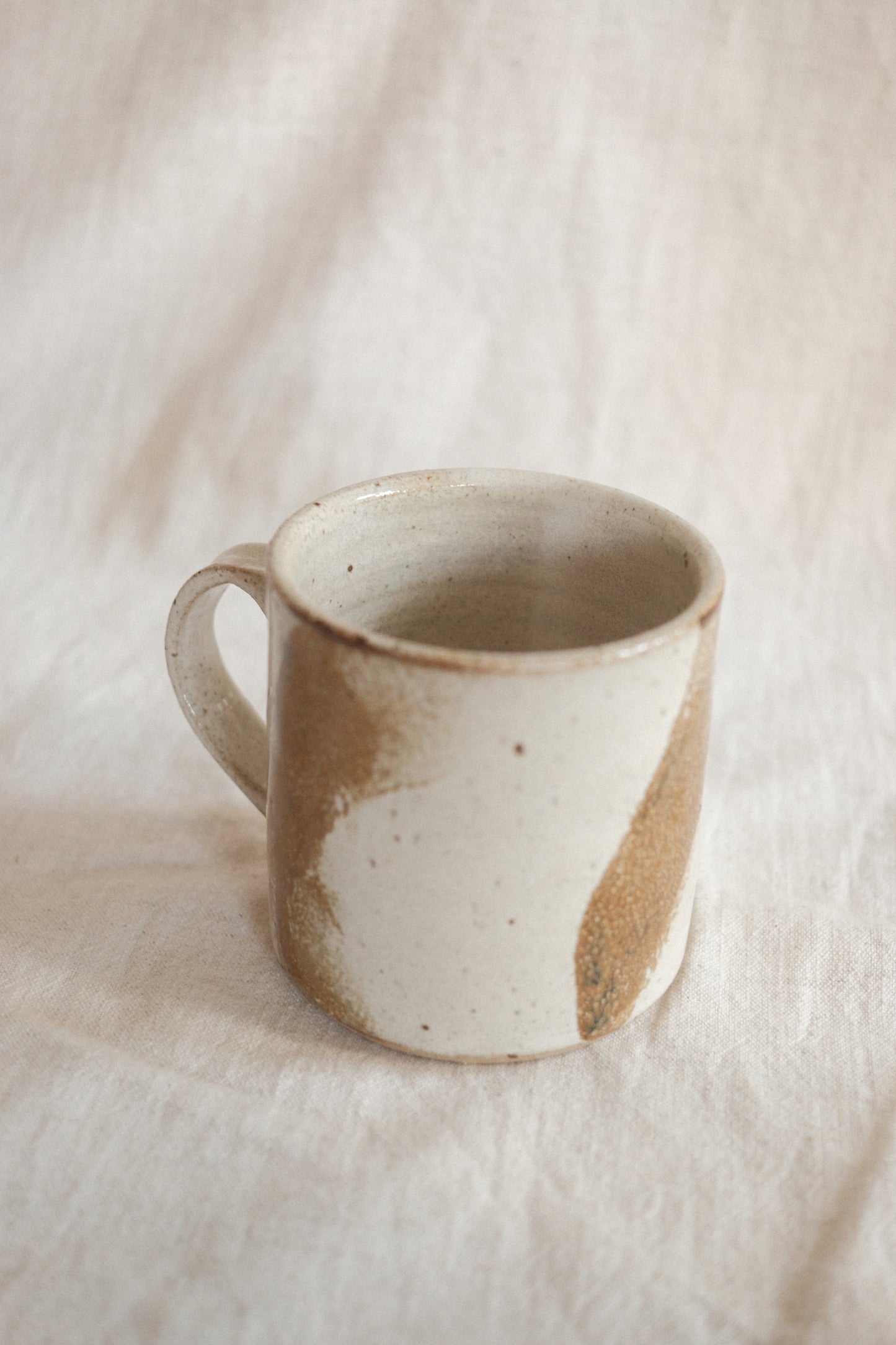 Large Handled Pale Cream and Light Brown Cup