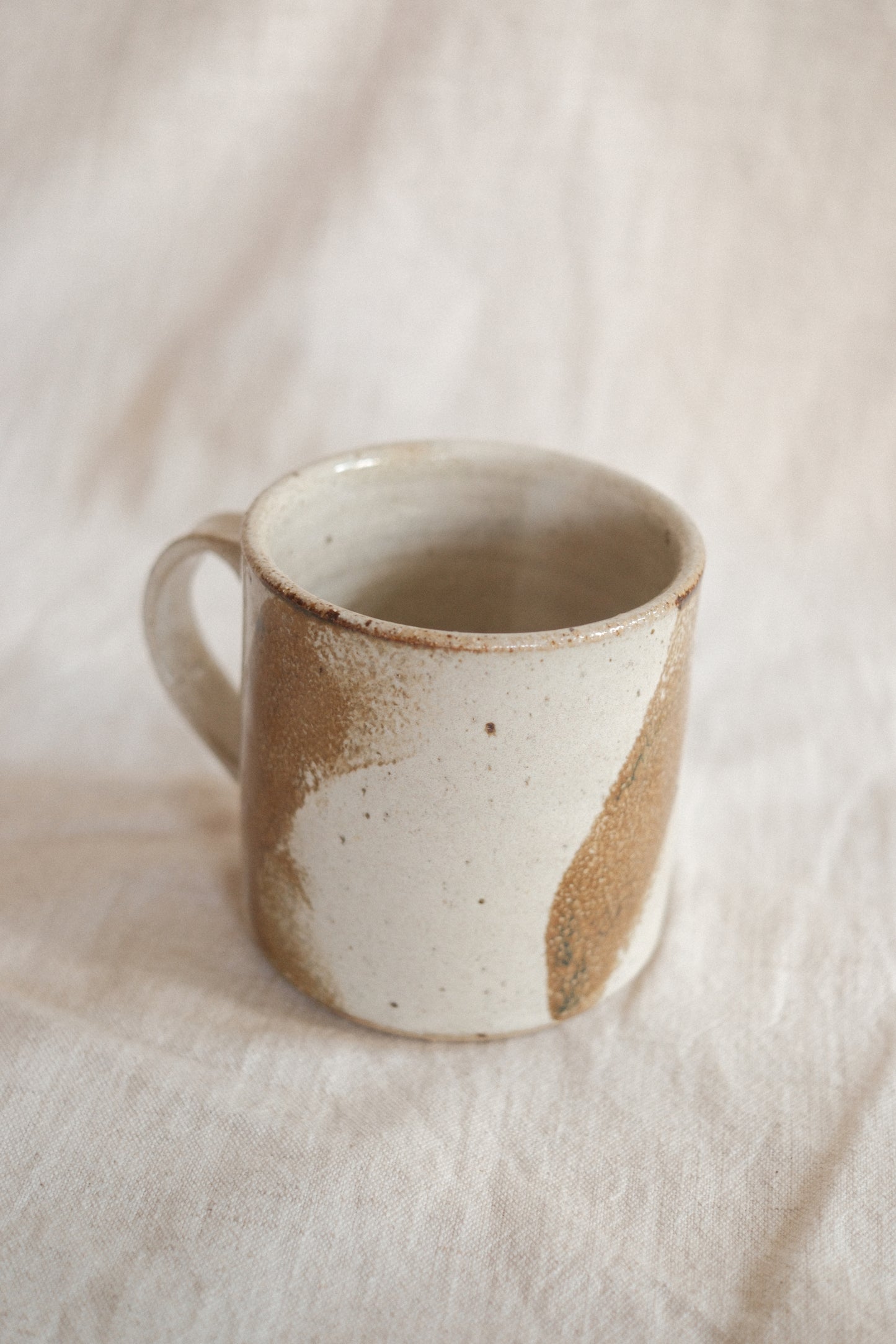Large Handled Pale Cream and Light Brown Cup