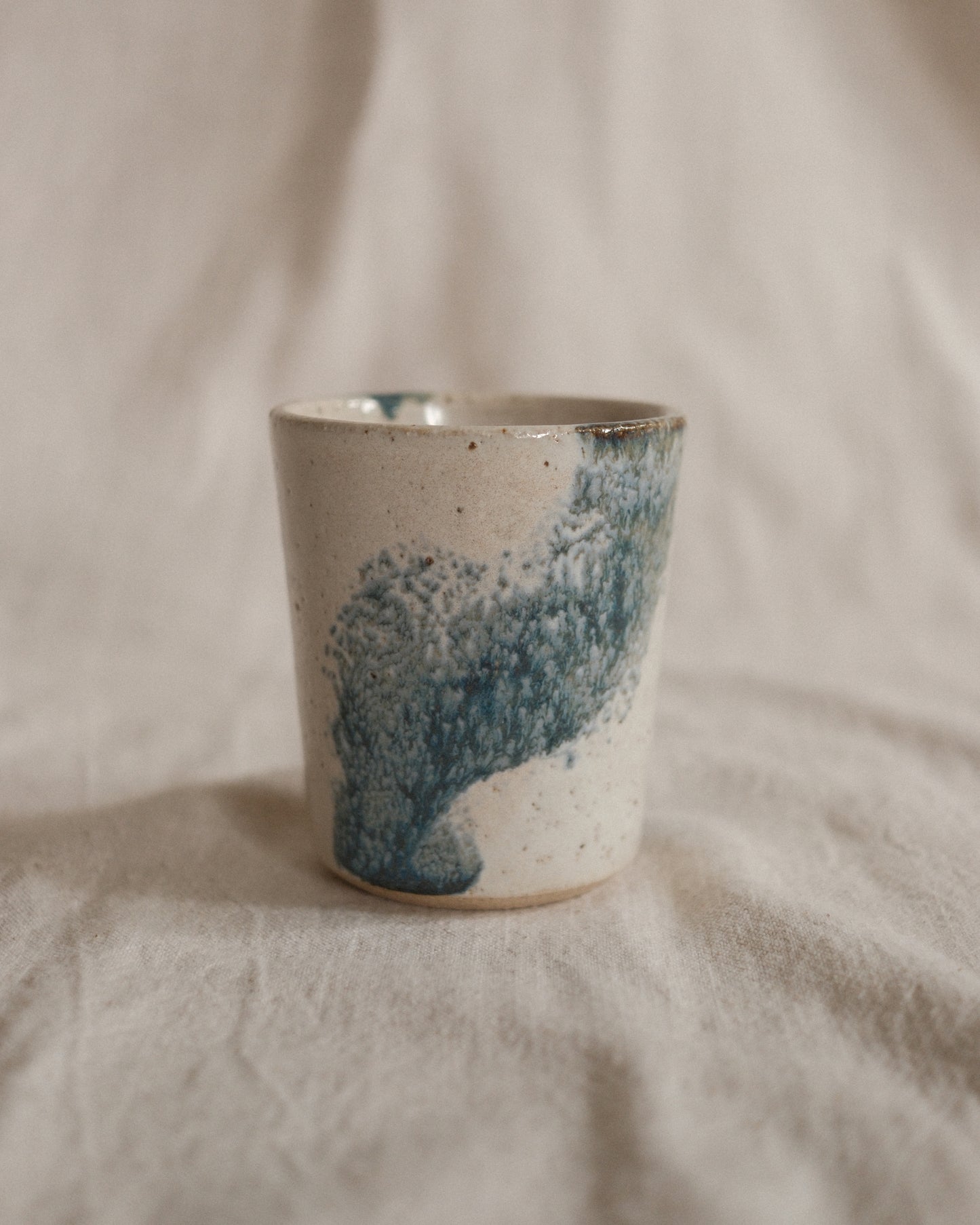 Small Handleless Cup - Pale Cream and Blue #7