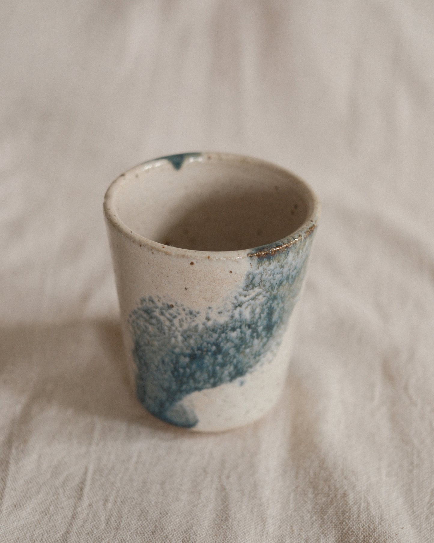 Small Handleless Cup - Pale Cream and Blue #7
