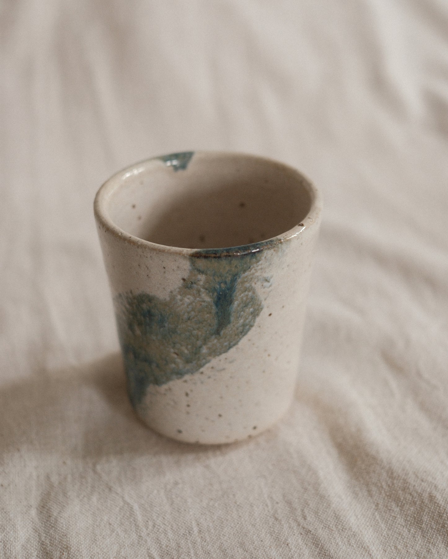 Small Handleless Cup - Pale Cream and Blue #7