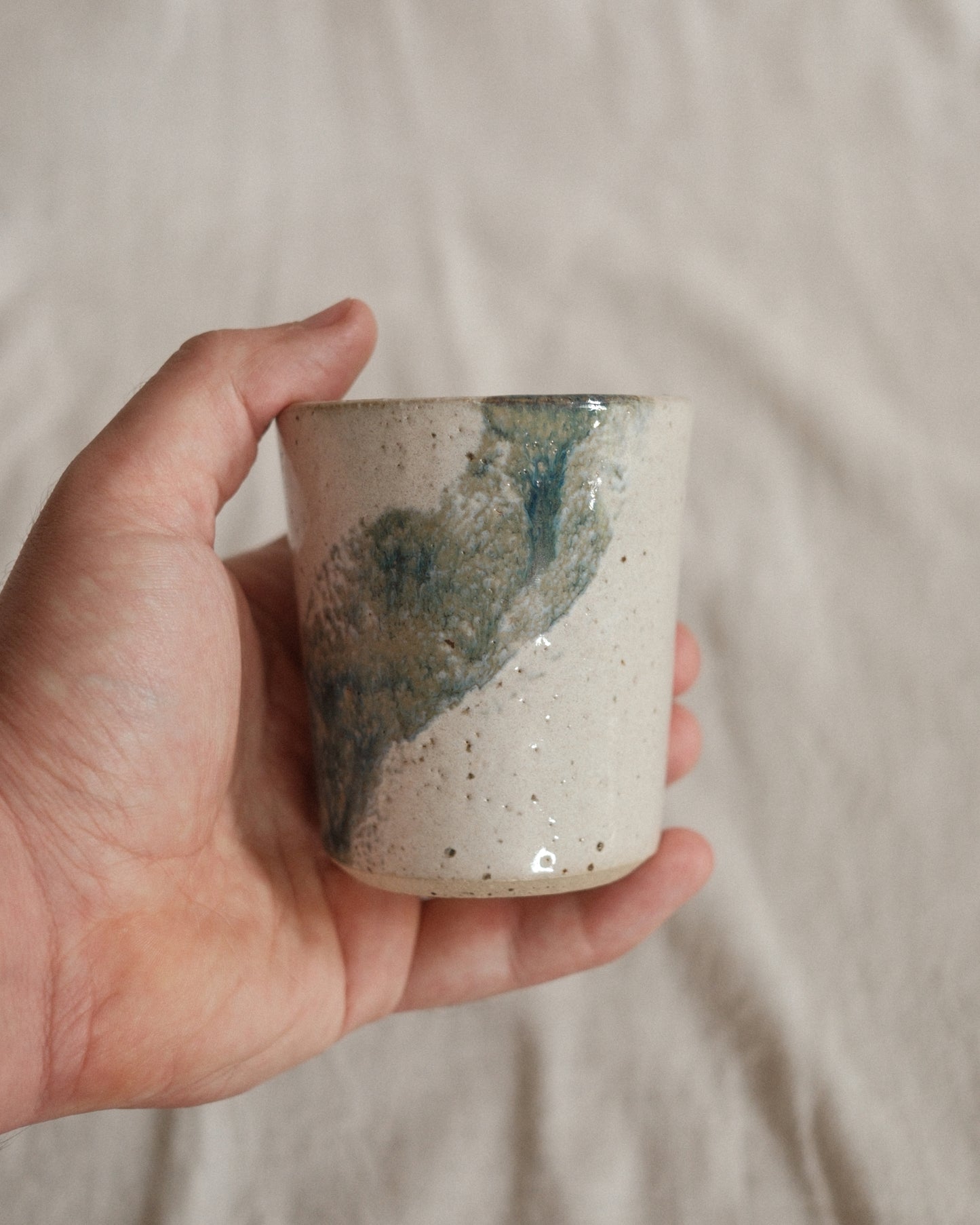 Small Handleless Cup - Pale Cream and Blue #7