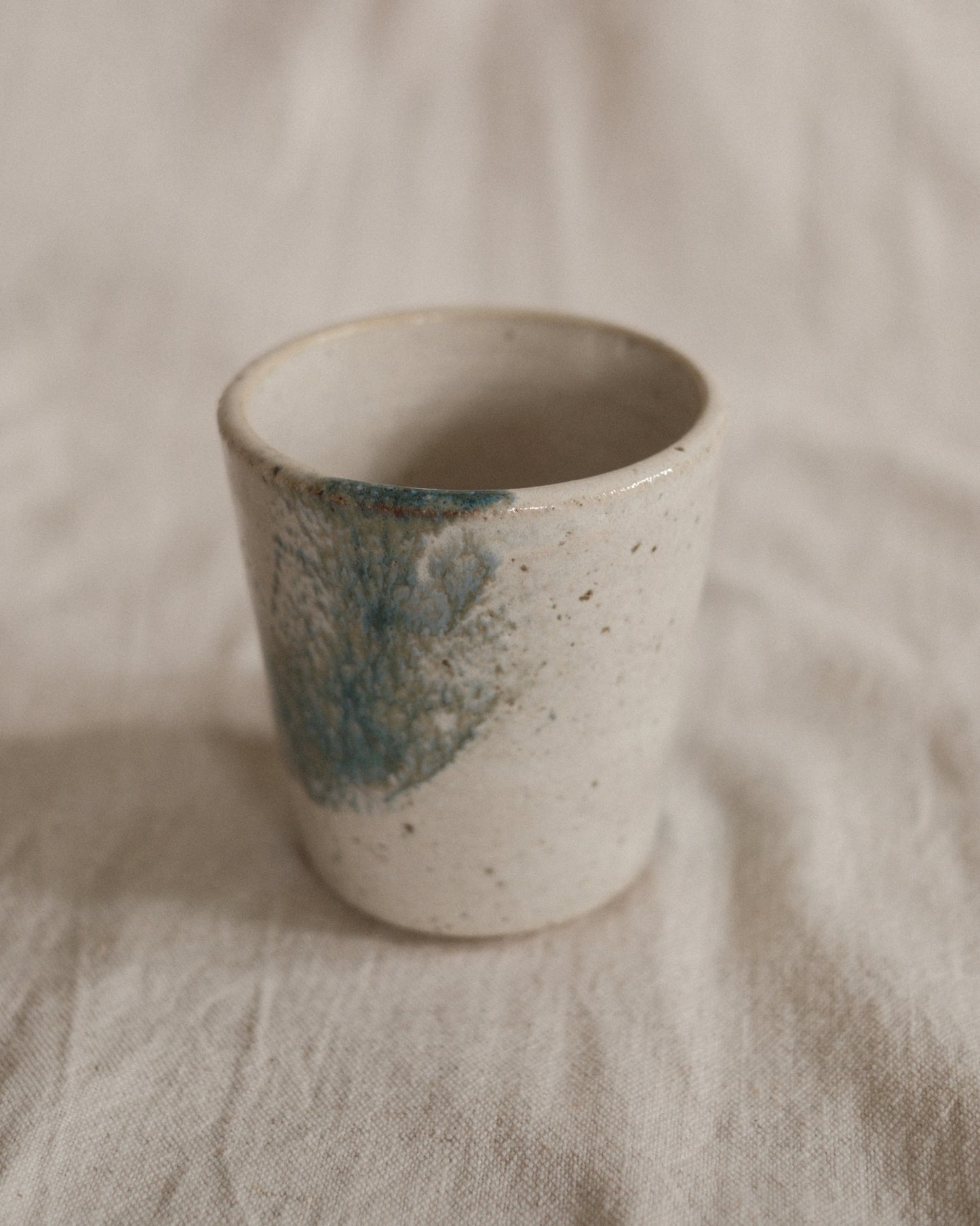 Small Handleless Cup - Pale Cream and Blue #8