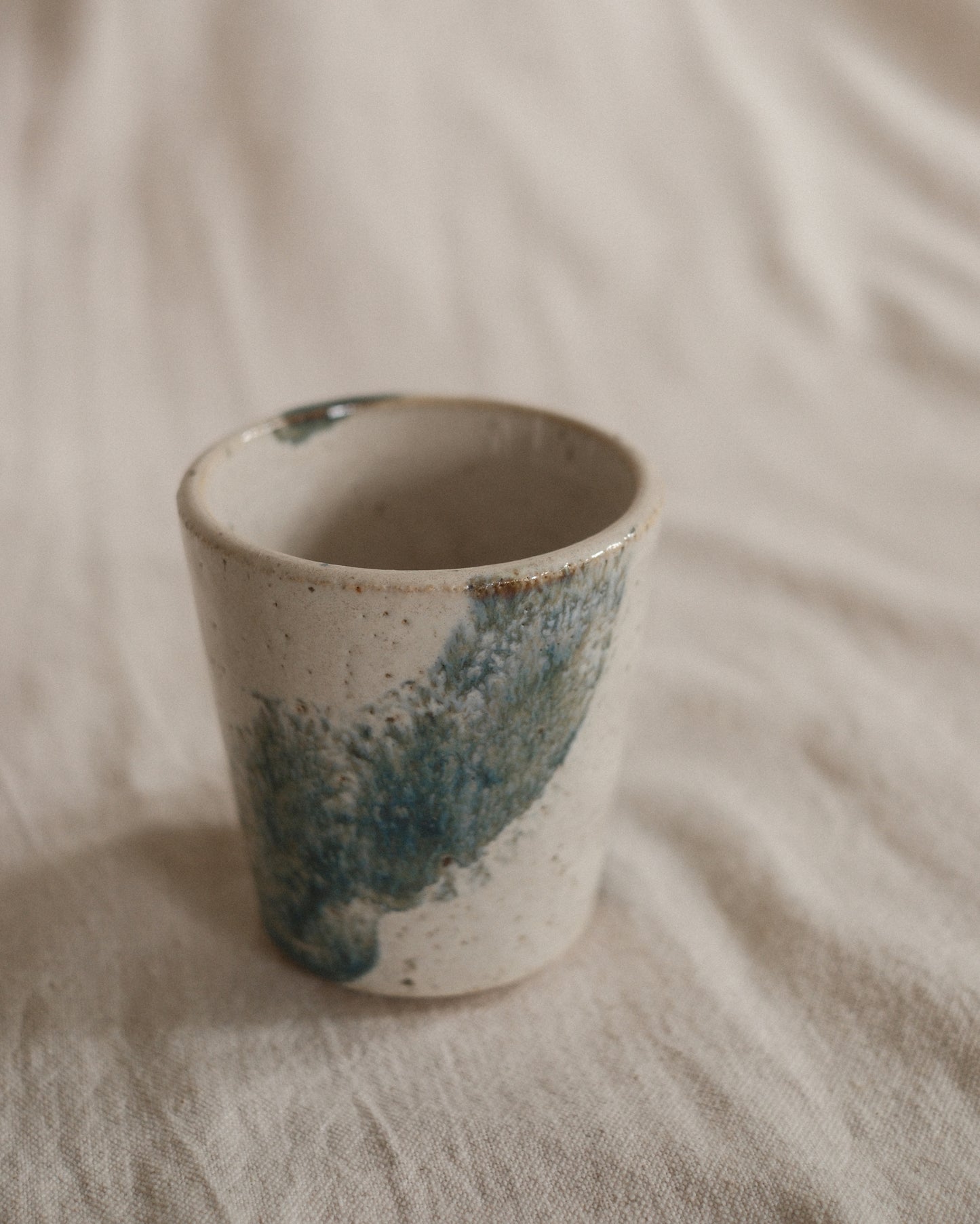Small Handleless Cup - Pale Cream and Blue #8
