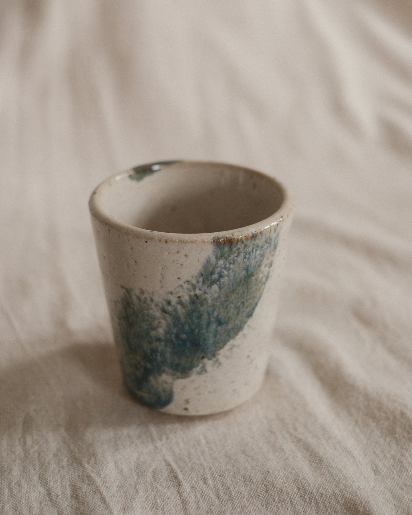 Small Handleless Cup - Pale Cream and Blue #8