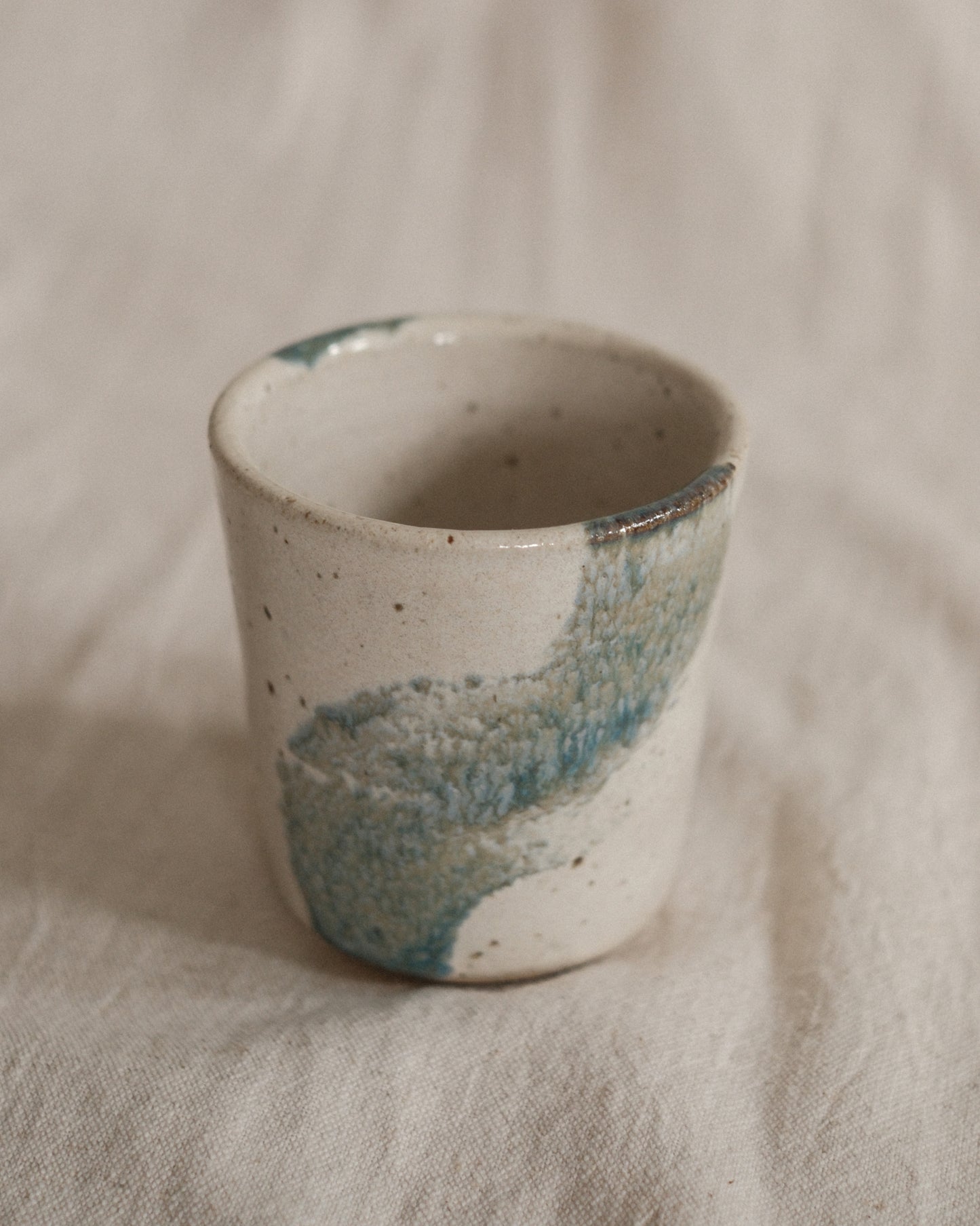 Small Handleless Cup - Pale Cream and Blue #6