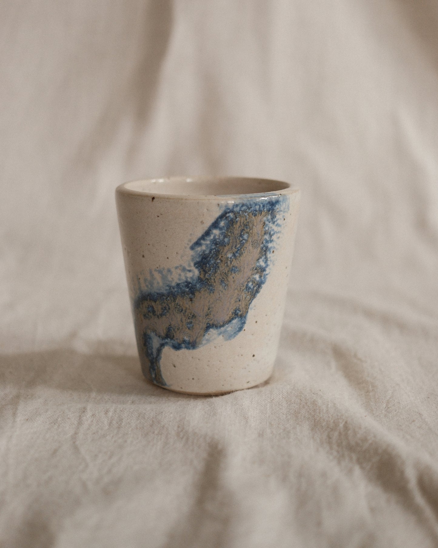 Small Handleless Cup - Pale Cream and Dark Blue #3