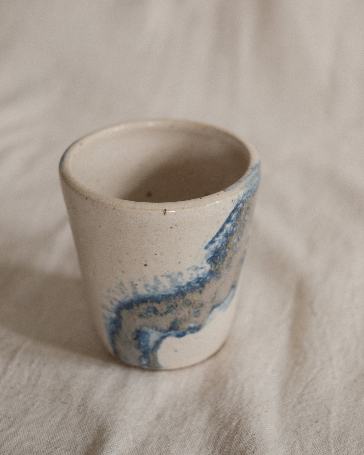 Small Handleless Cup - Pale Cream and Dark Blue #3