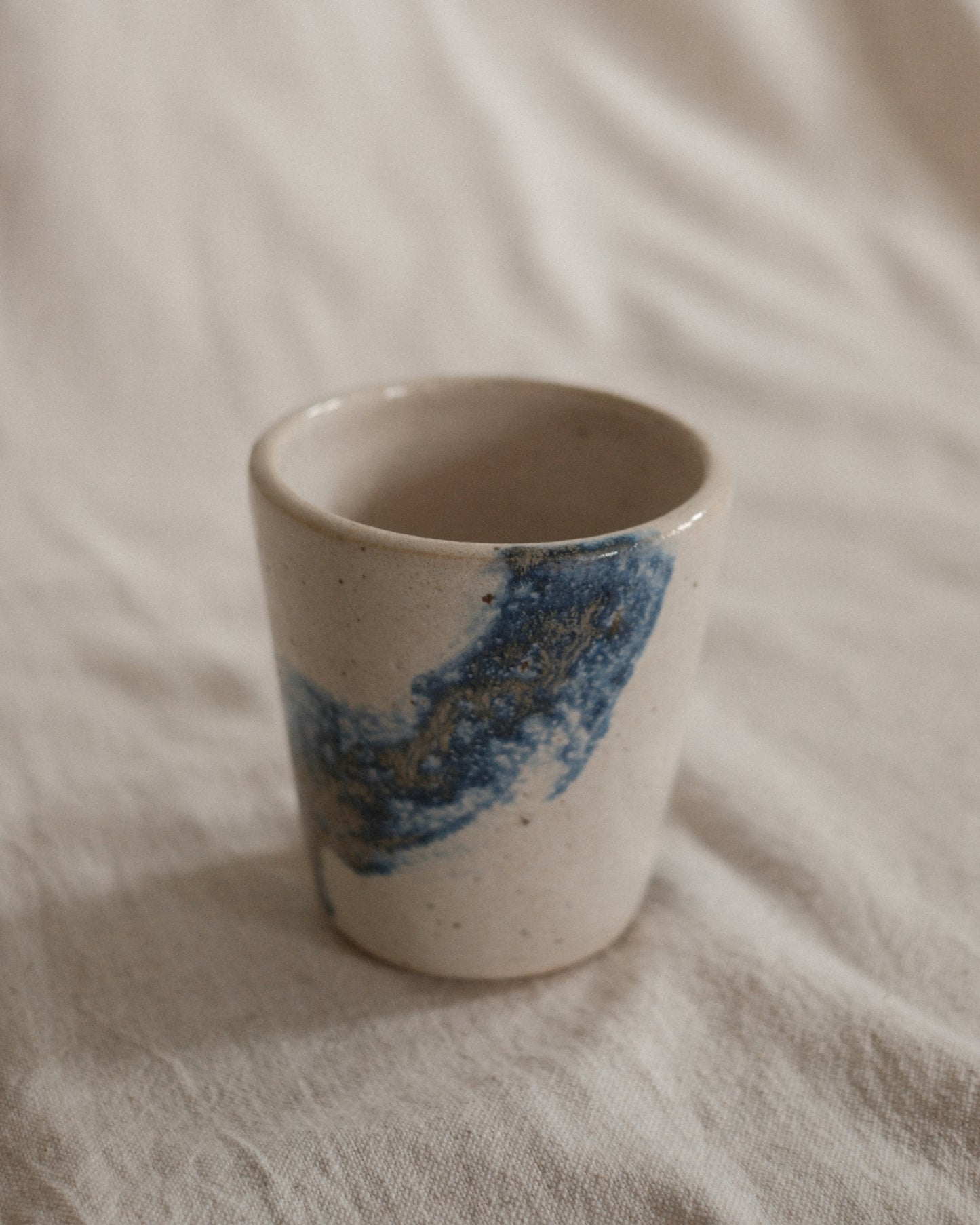 Small Handleless Cup - Pale Cream and Dark Blue #3