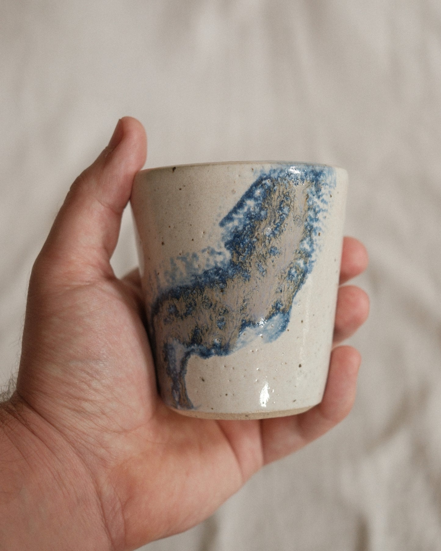 Small Handleless Cup - Pale Cream and Dark Blue #3