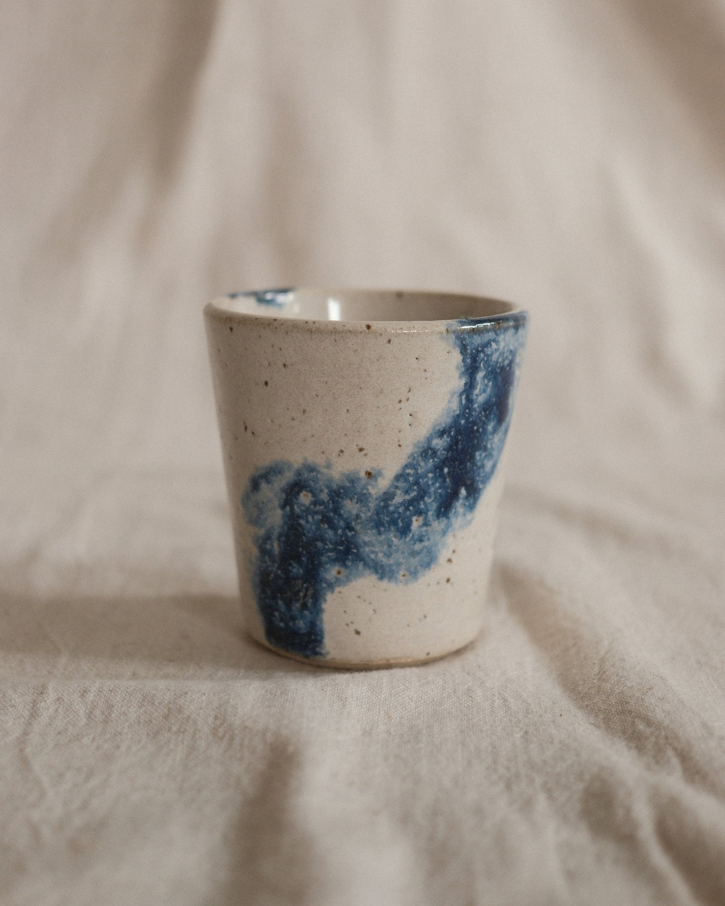 Small Handleless Cup - Pale Cream and Dark Blue #4