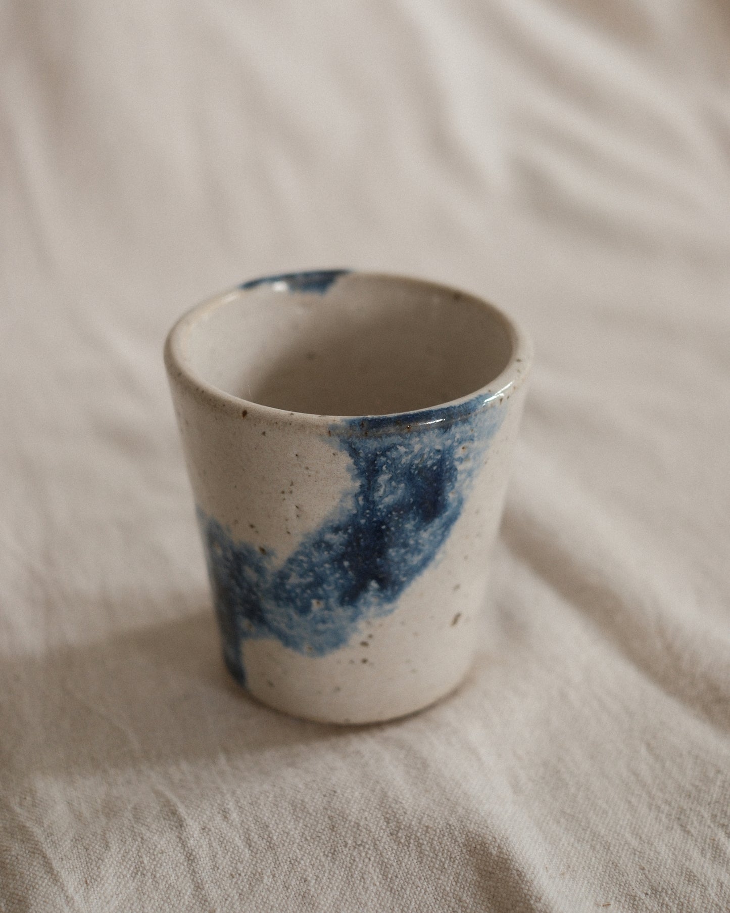 Small Handleless Cup - Pale Cream and Dark Blue #4