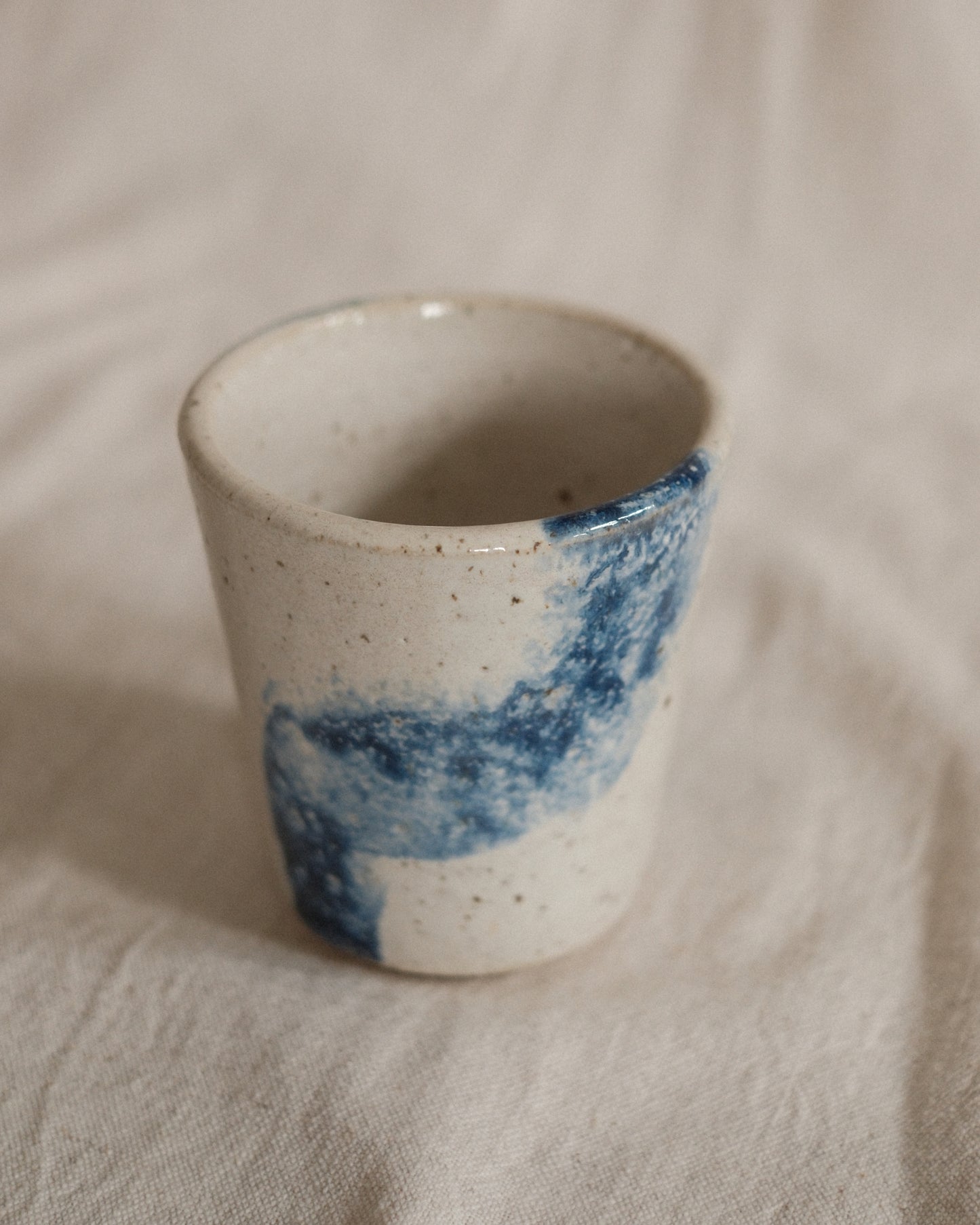 Small Handleless Cup - Pale Cream and Dark Blue #4