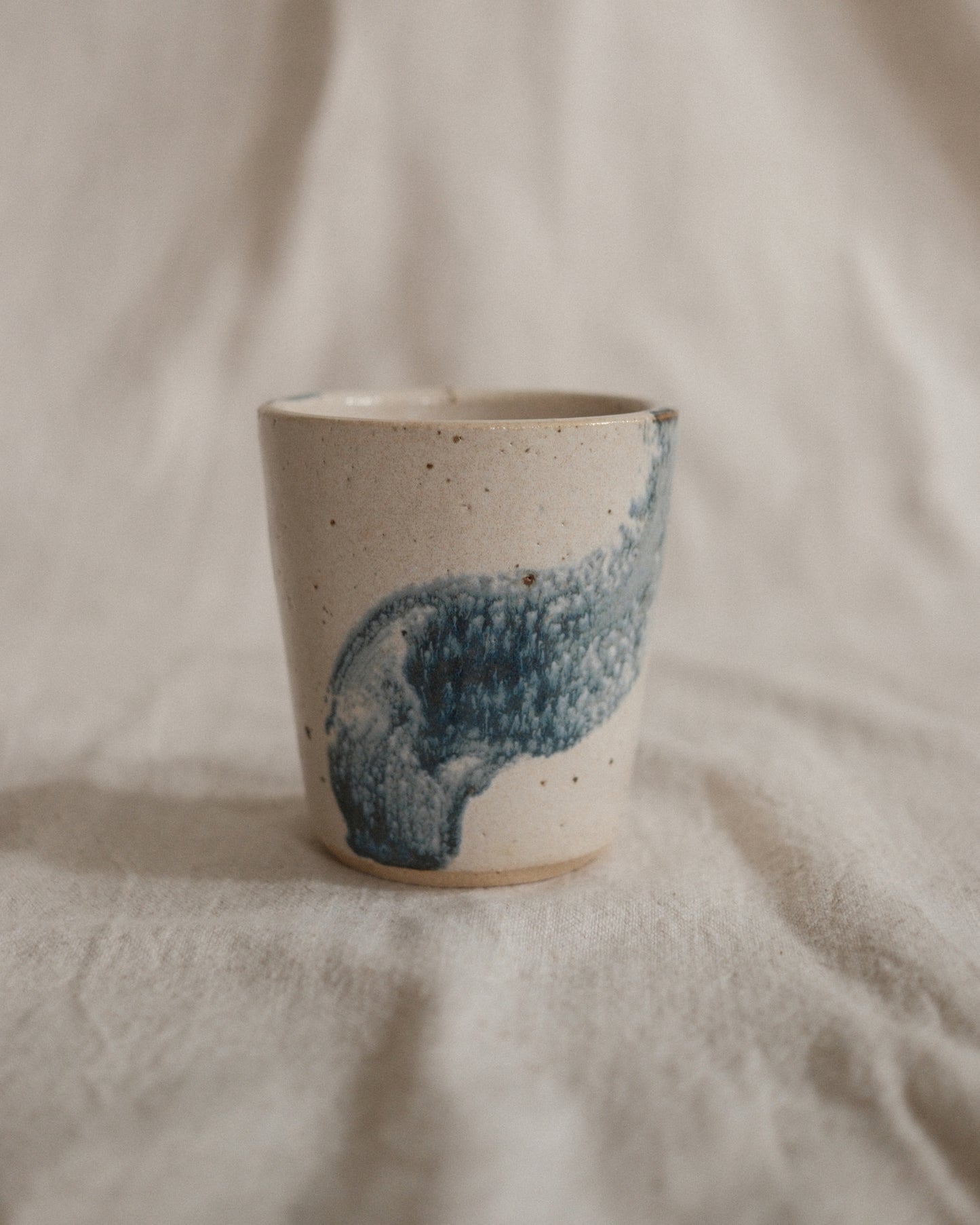 Small Handleless Cup - Pale Cream and Dark Blue #10