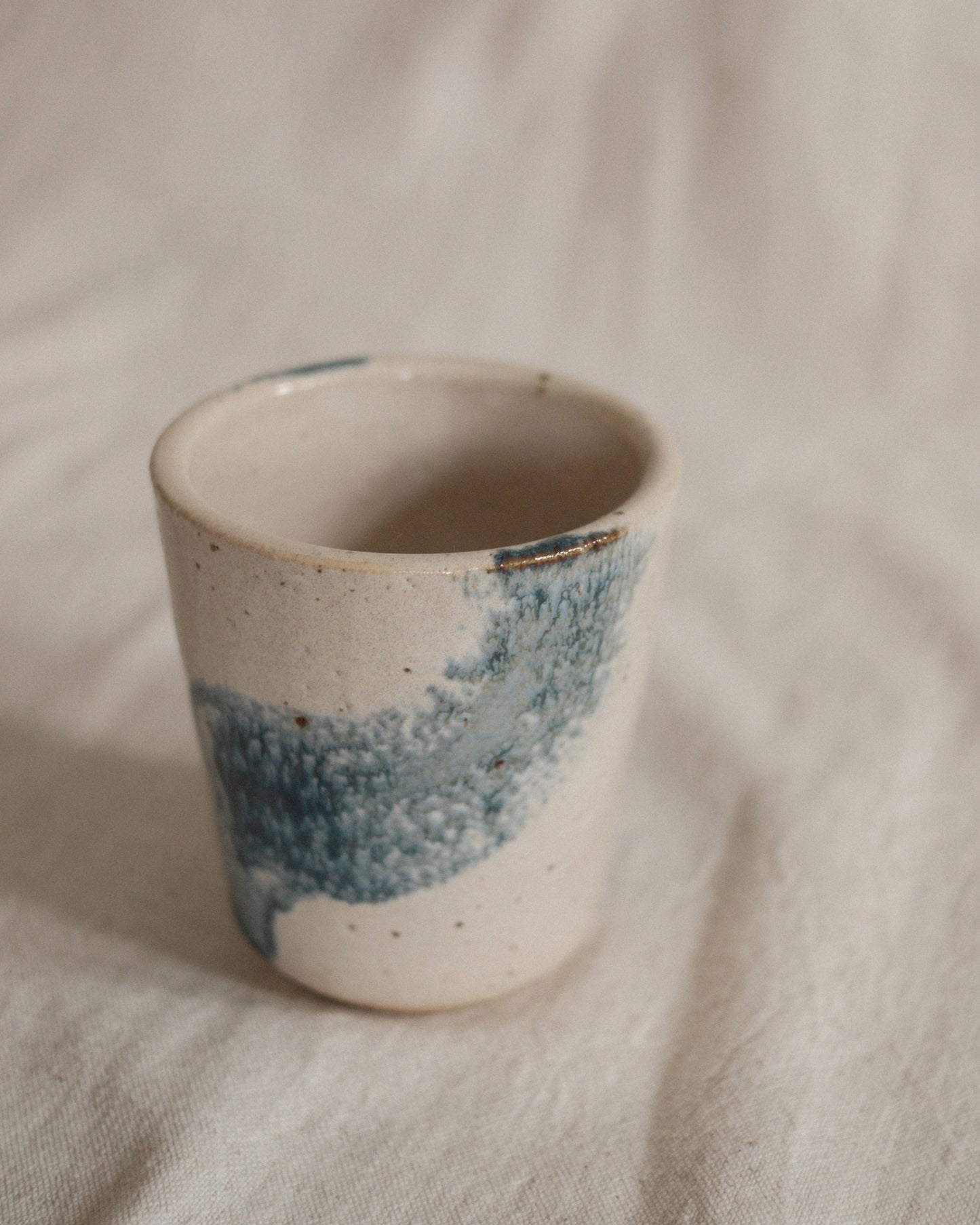 Small Handleless Cup - Pale Cream and Dark Blue #10