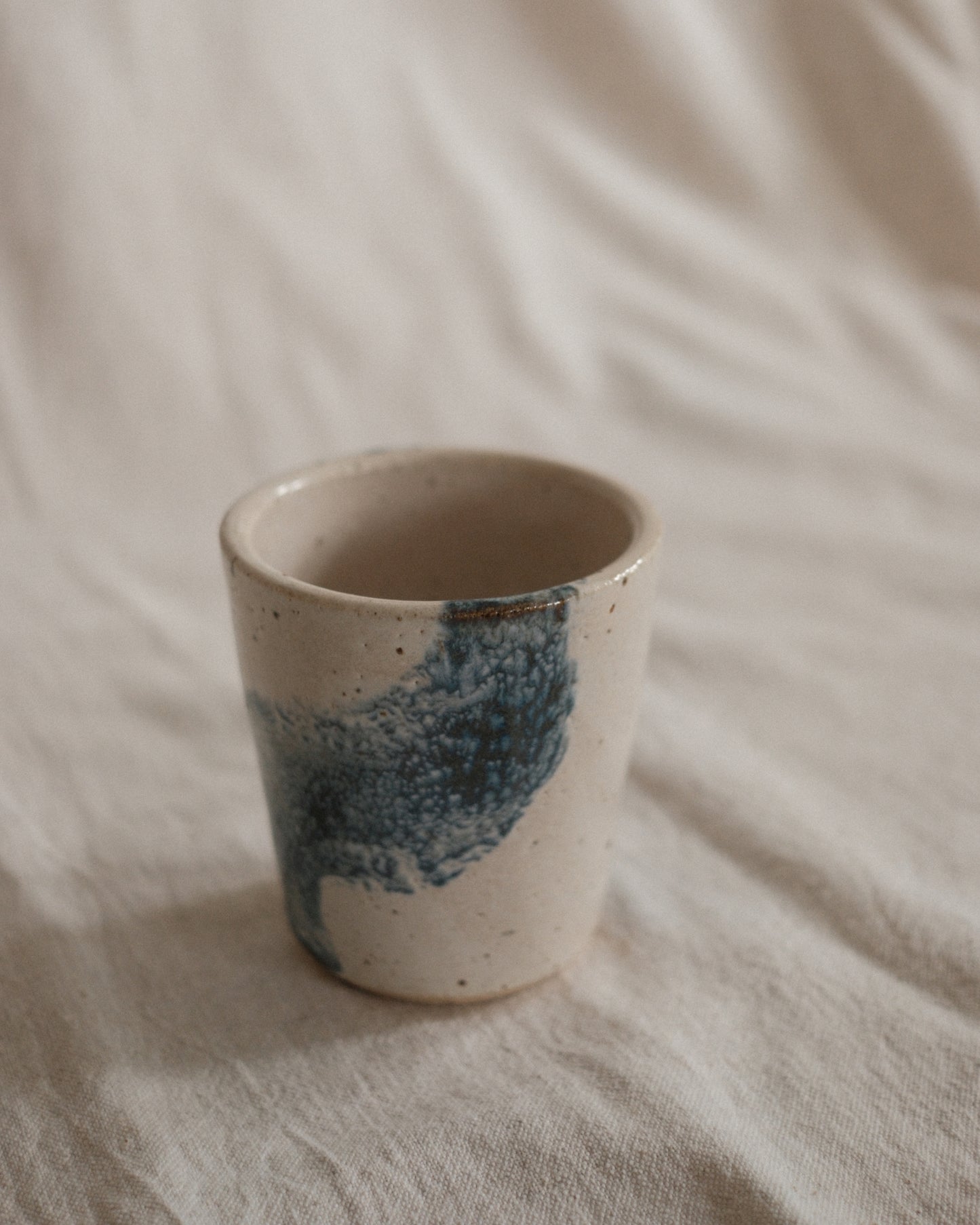 Small Handleless Cup - Pale Cream and Dark Blue #10