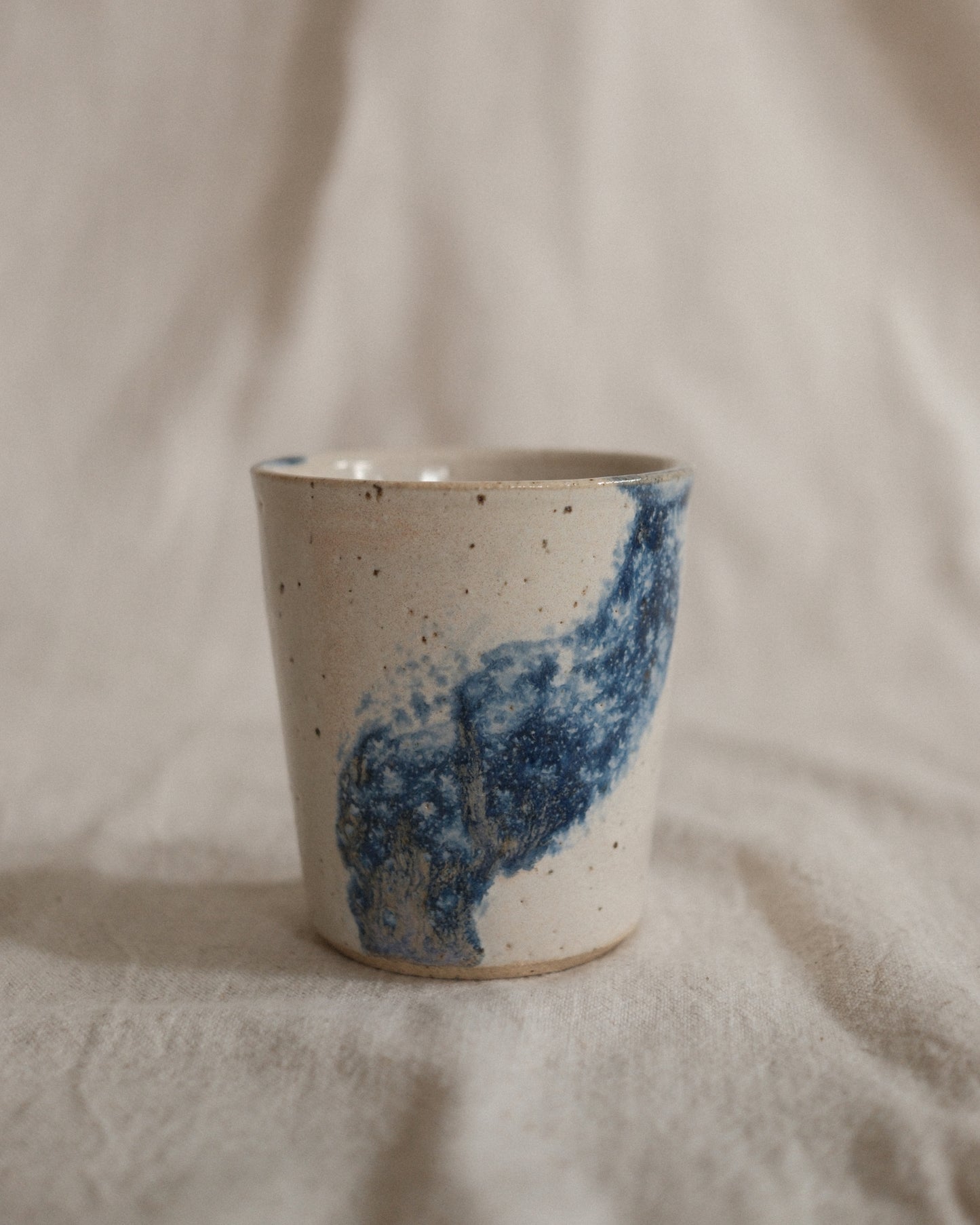 Small Handleless Cup - Pale Cream and Dark Blue #9