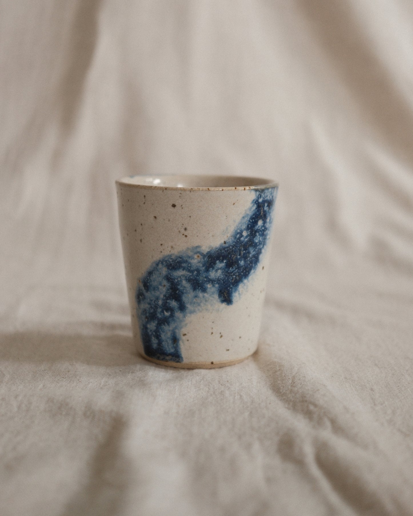 Small Handleless Cup - Pale Cream and Dark Blue #9