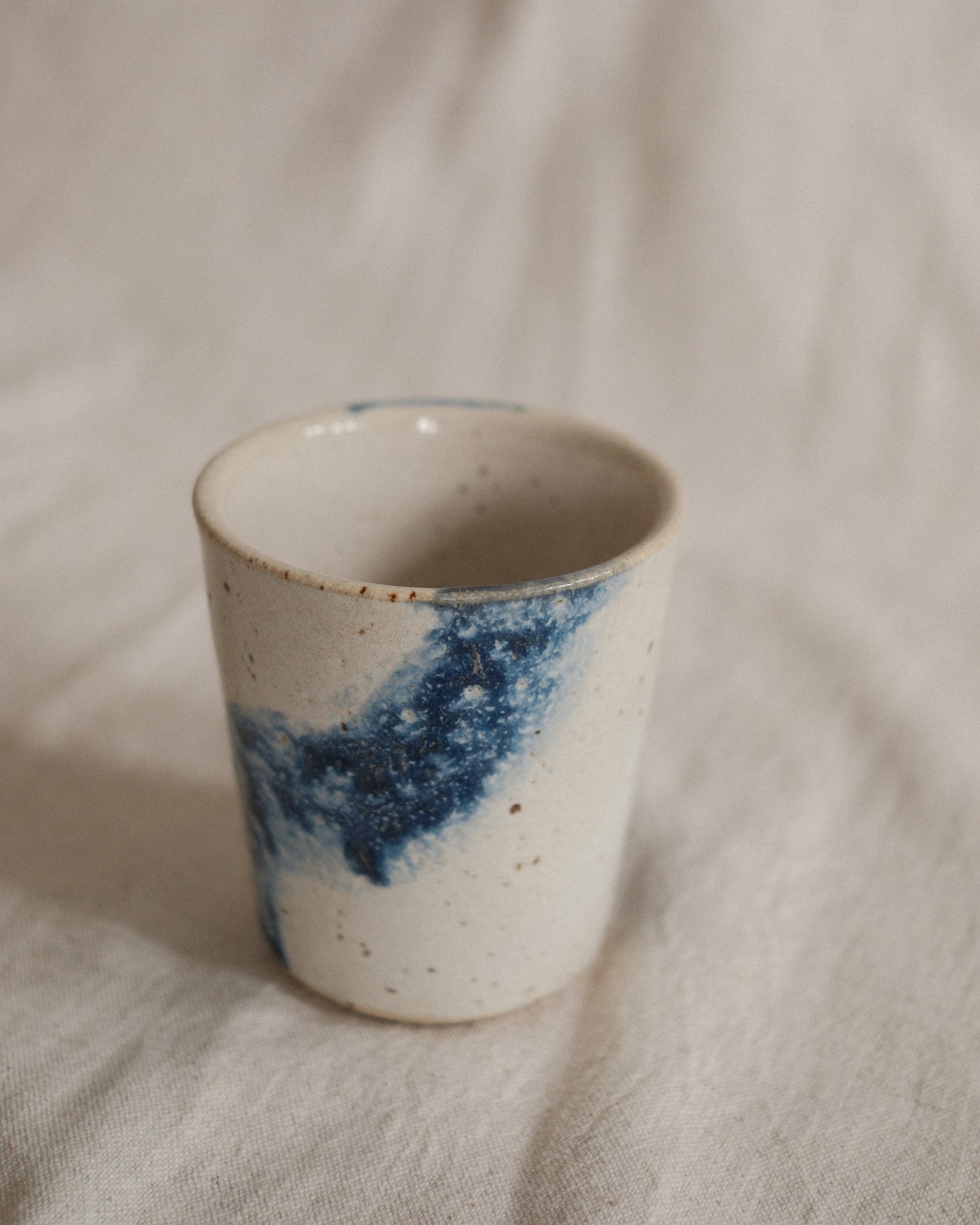 Small Handleless Cup - Pale Cream and Dark Blue #9