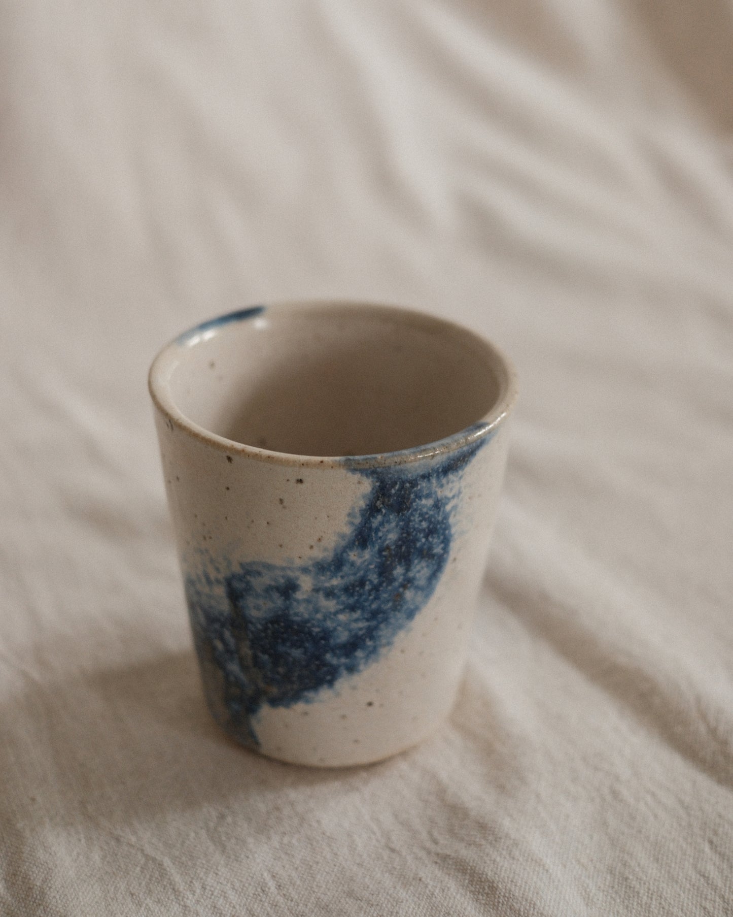 Small Handleless Cup - Pale Cream and Dark Blue #9