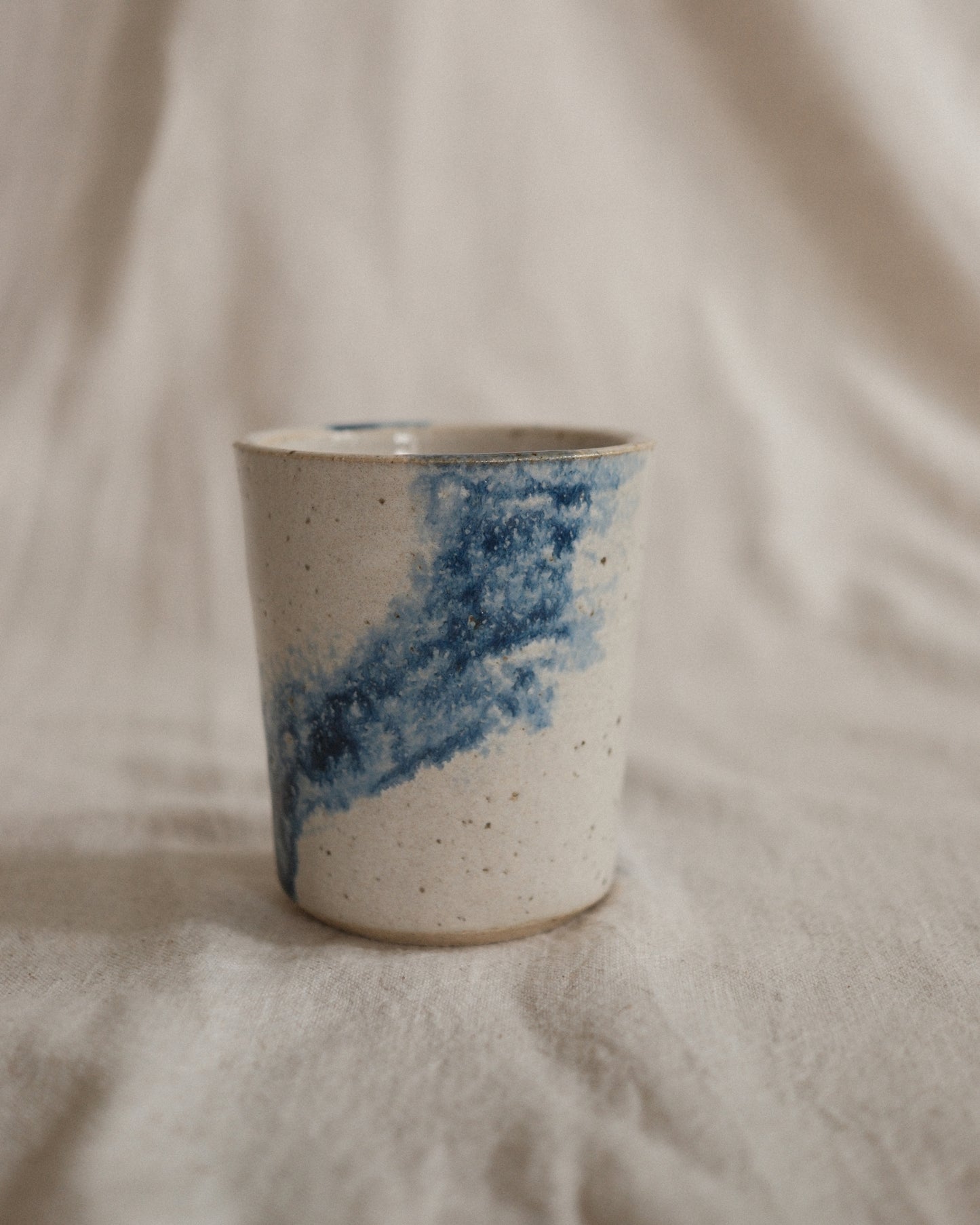 Small Handleless Cup - Pale Cream and Dark Blue #8