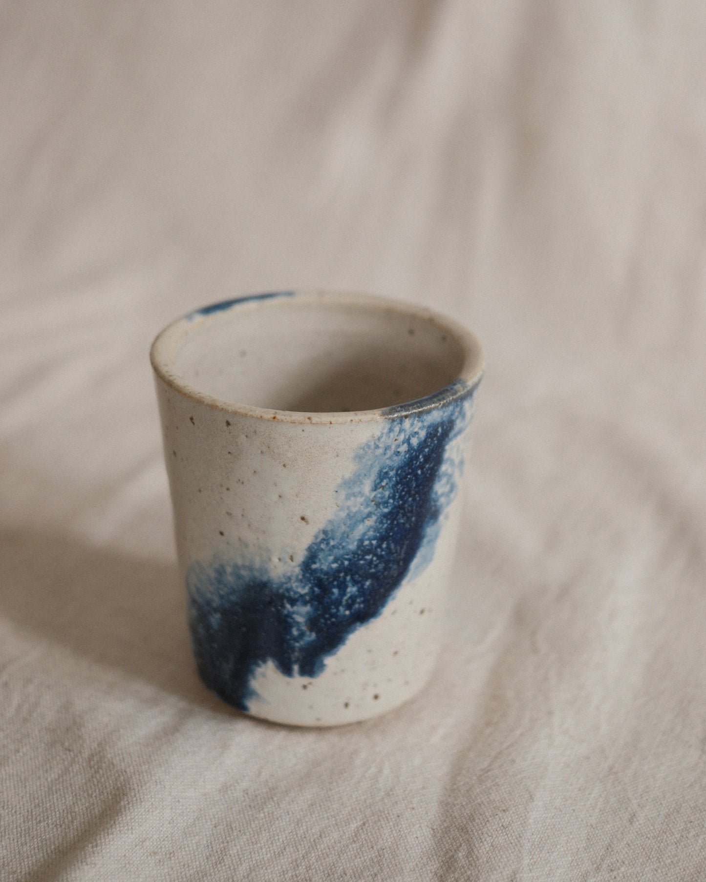 Small Handleless Cup - Pale Cream and Dark Blue #8