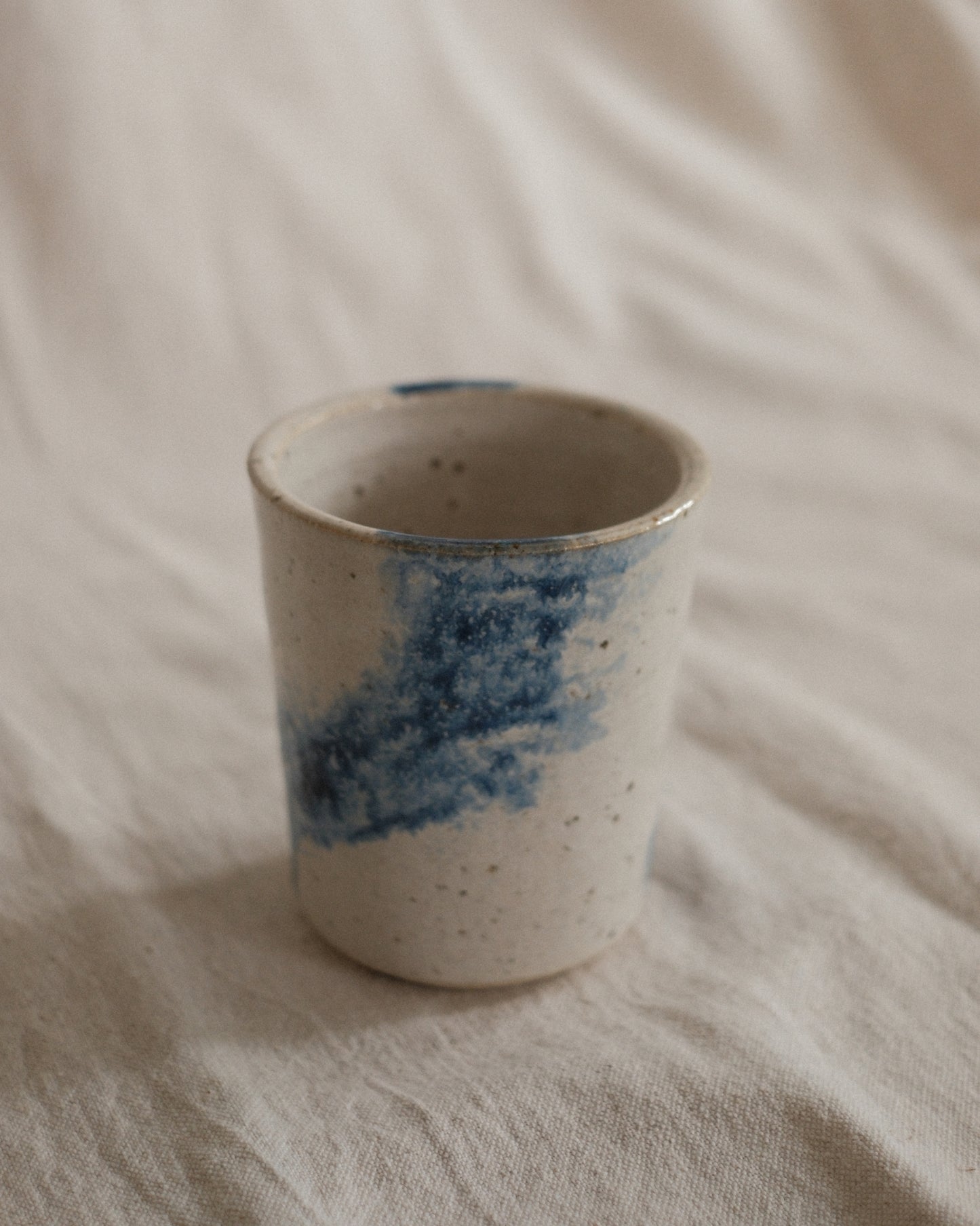 Small Handleless Cup - Pale Cream and Dark Blue #8