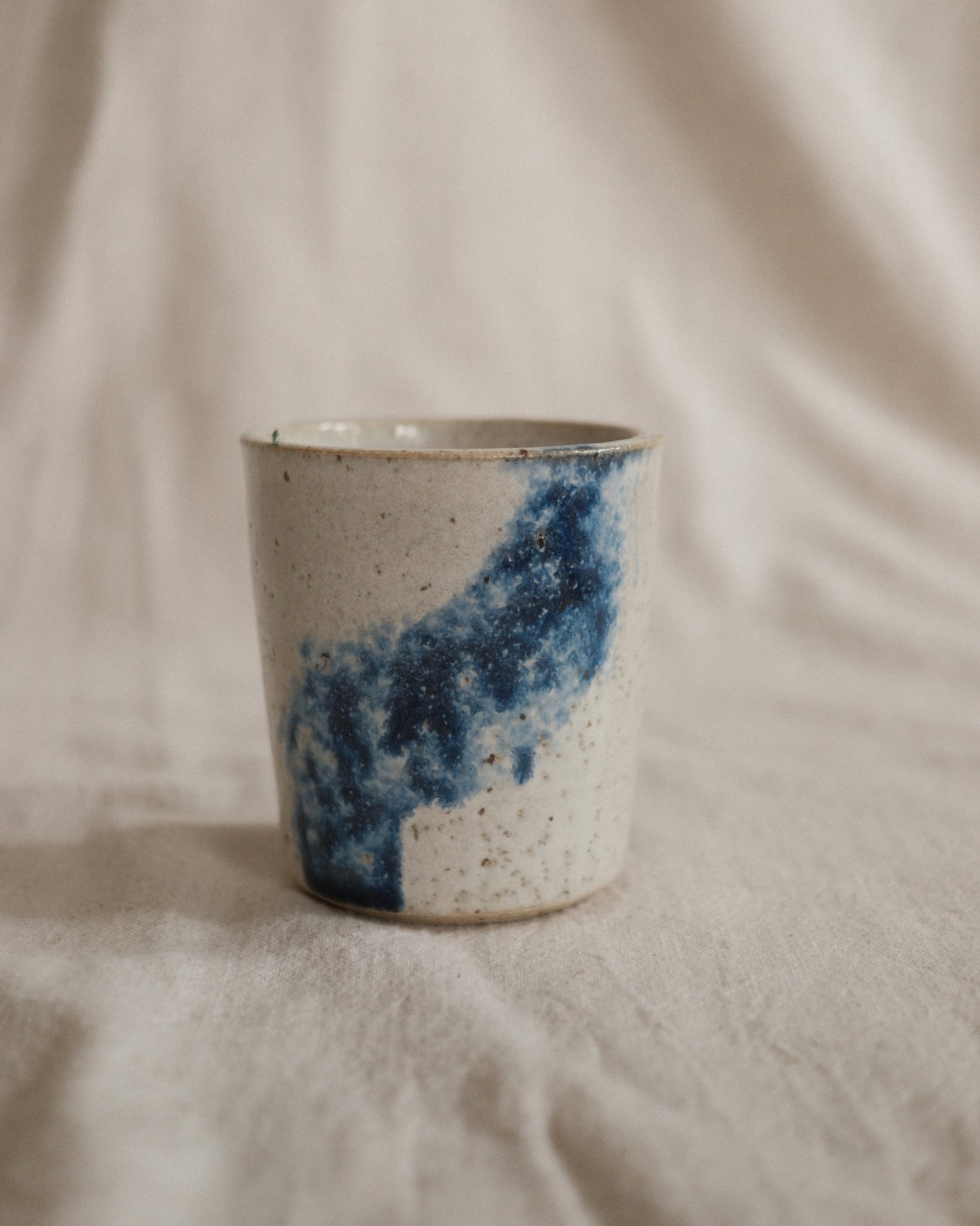 Small Handleless Cup - Pale Cream and Dark Blue #6