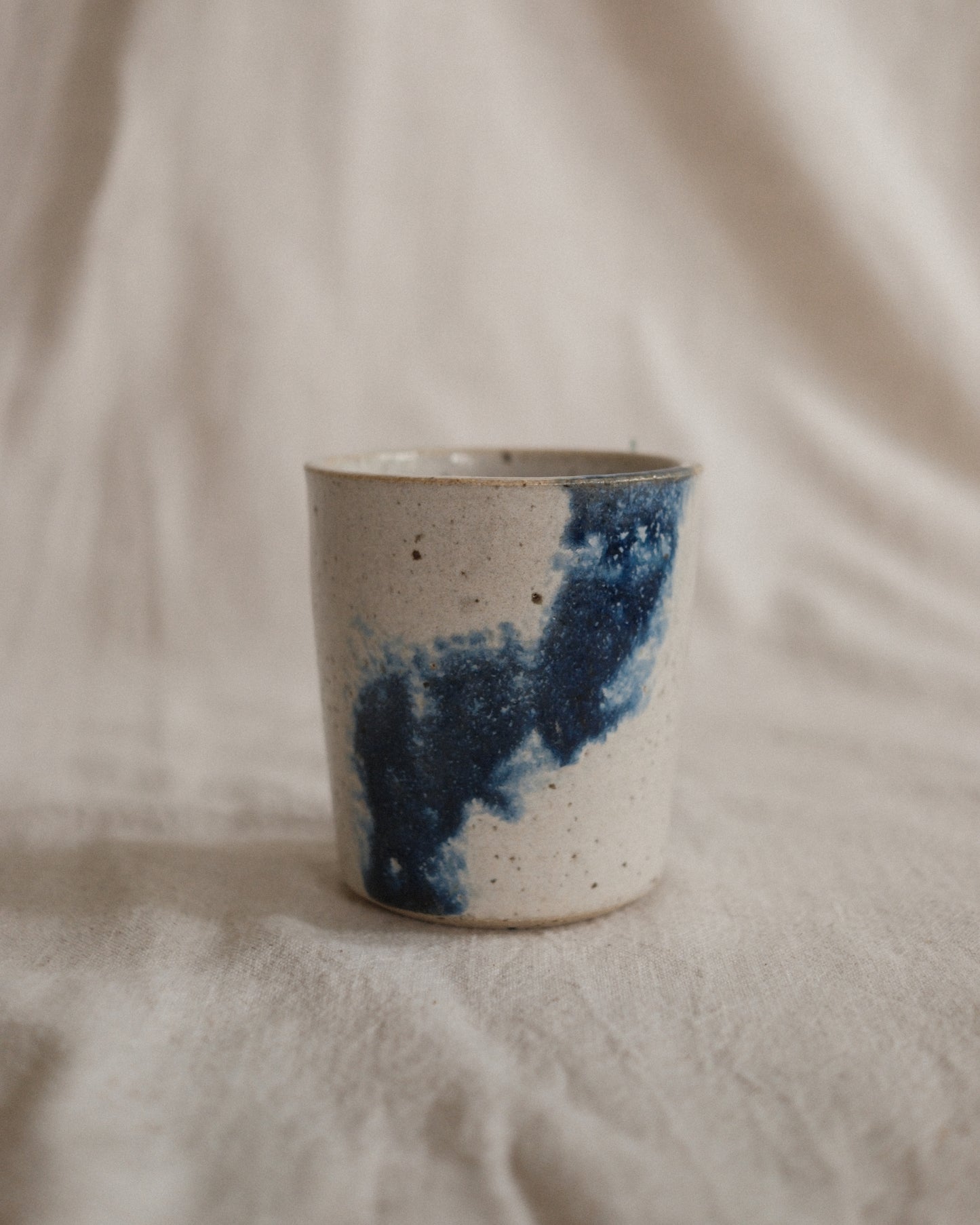Small Handleless Cup - Pale Cream and Dark Blue #6
