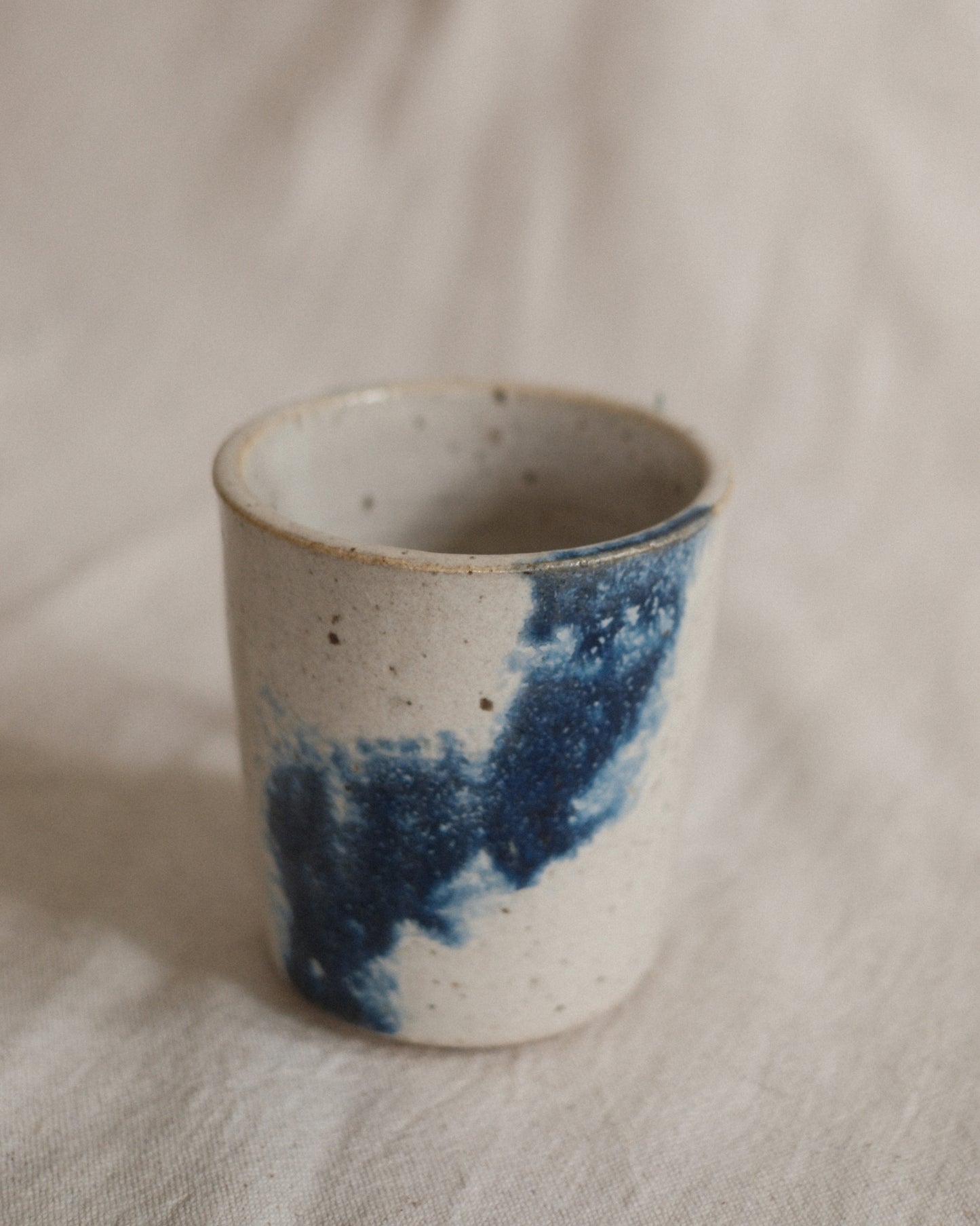 Small Handleless Cup - Pale Cream and Dark Blue #6