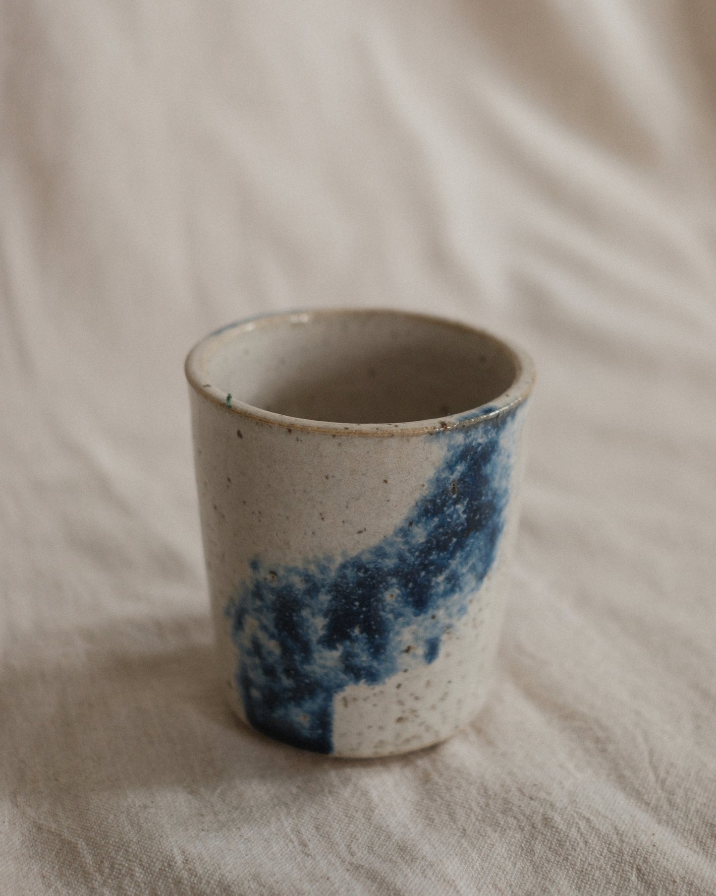 Small Handleless Cup - Pale Cream and Dark Blue #6