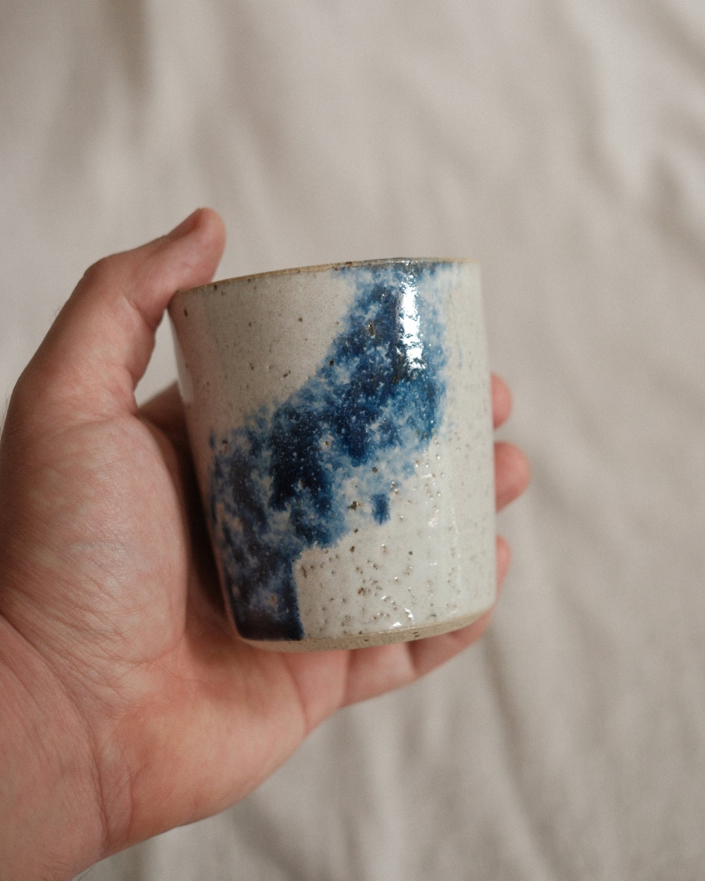 Small Handleless Cup - Pale Cream and Dark Blue #6