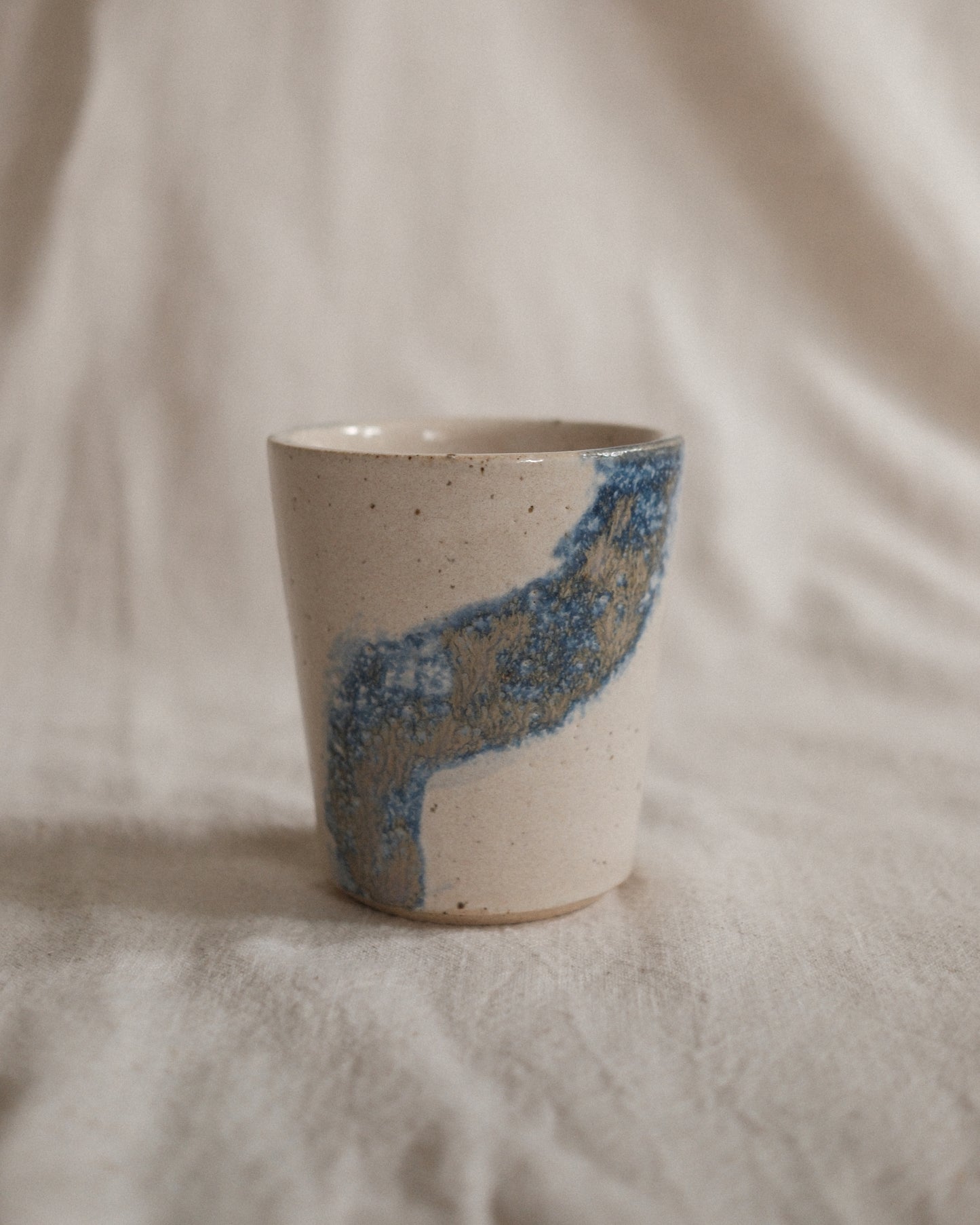 Small Handleless Cup - Pale Cream and Dark Blue #7