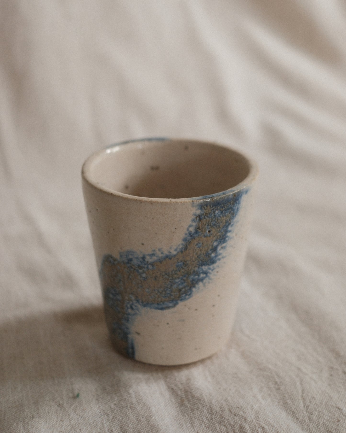 Small Handleless Cup - Pale Cream and Dark Blue #7