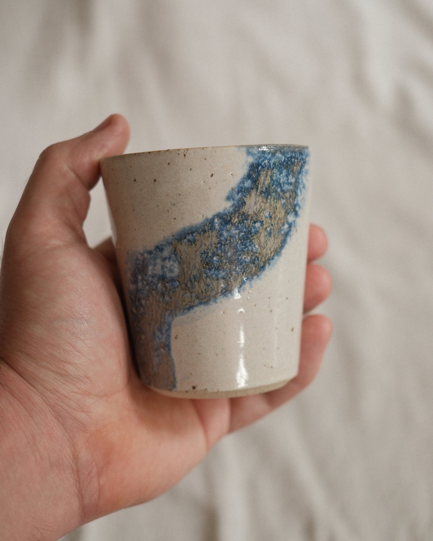 Small Handleless Cup - Pale Cream and Dark Blue #7
